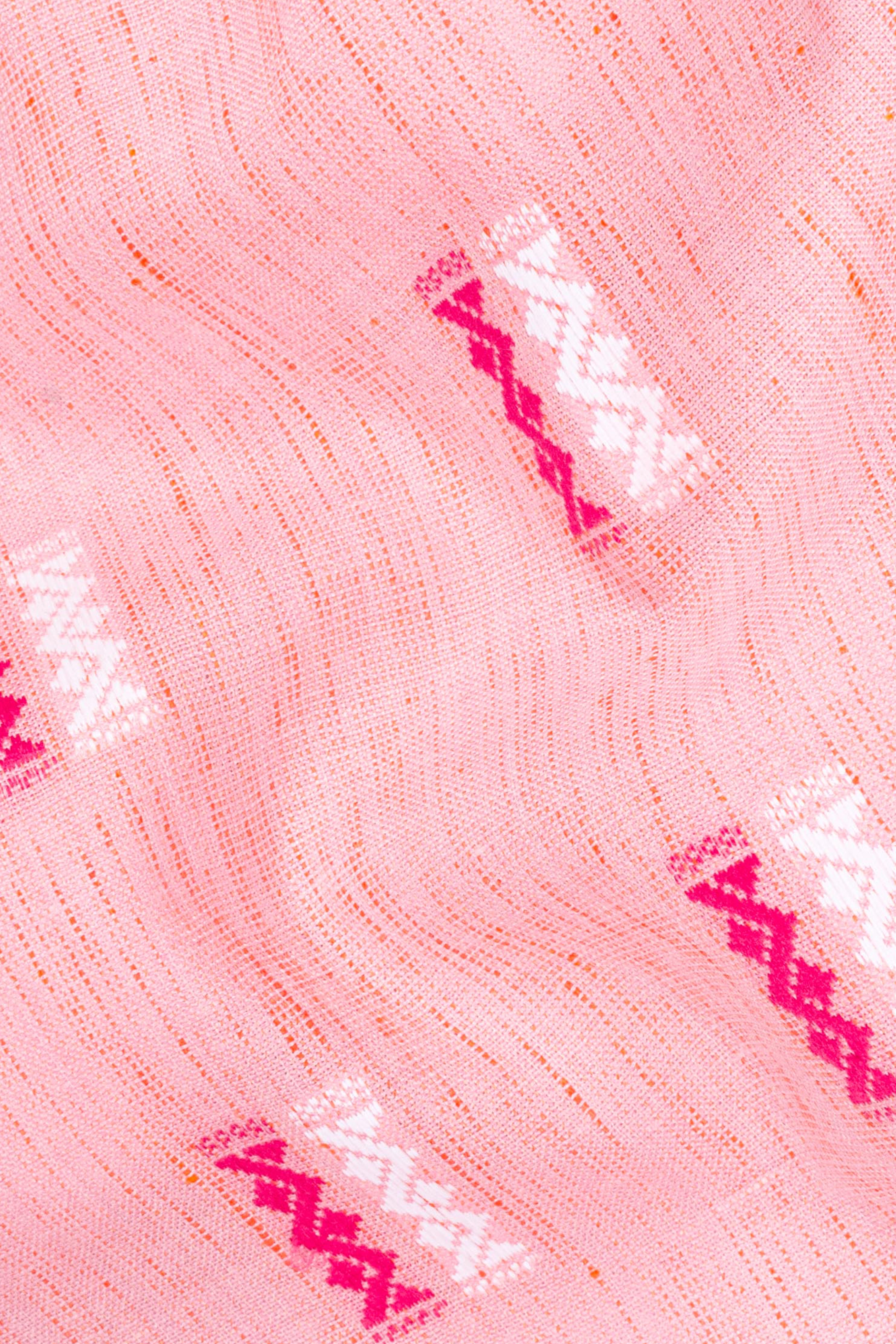 Light Rose Pink Zig-zag Textured Jacquard Premium Giza Cotton Kurta Set