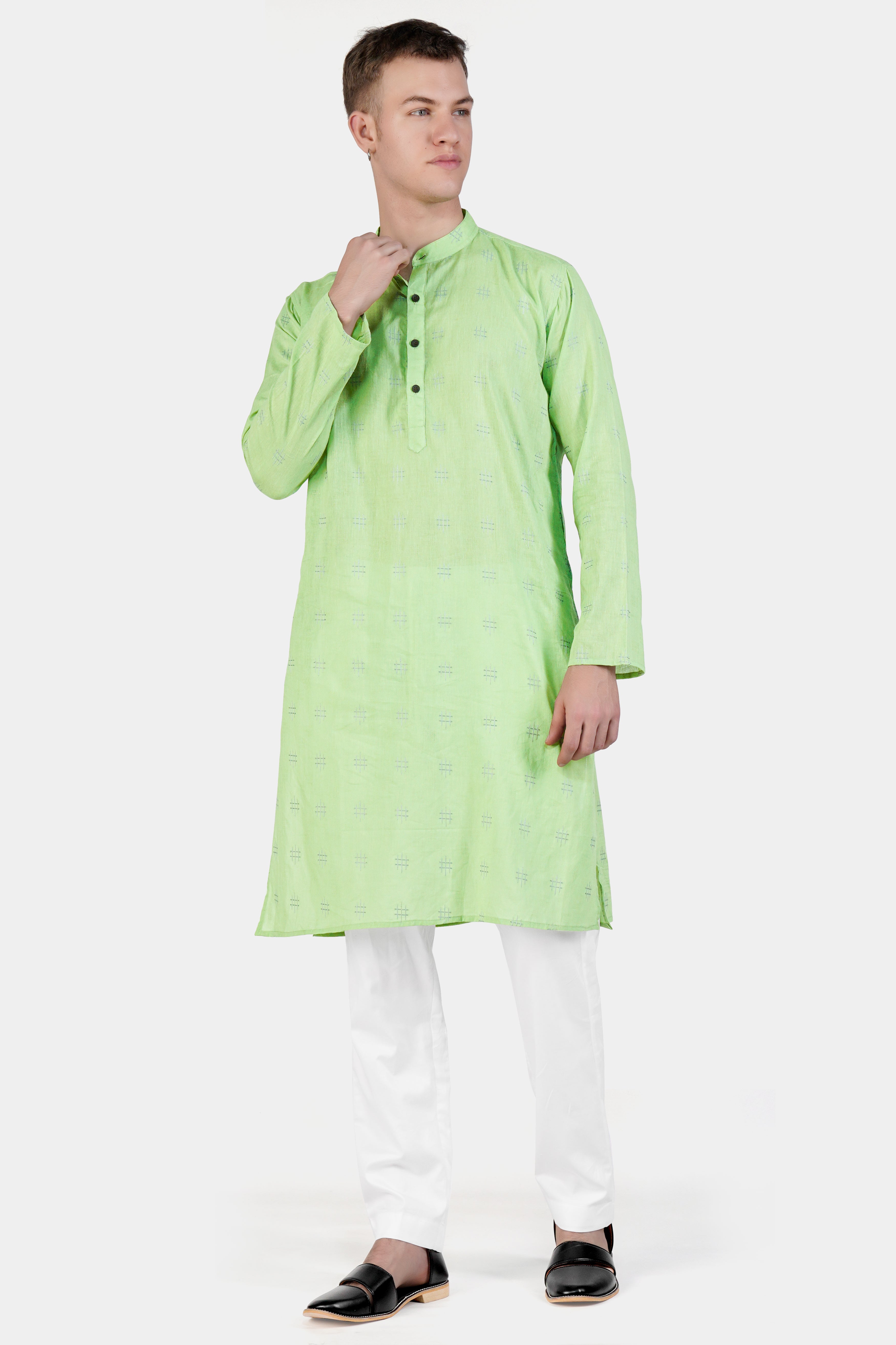 Beryl Green Dobby Textured Premium Giza Cotton Kurta Set