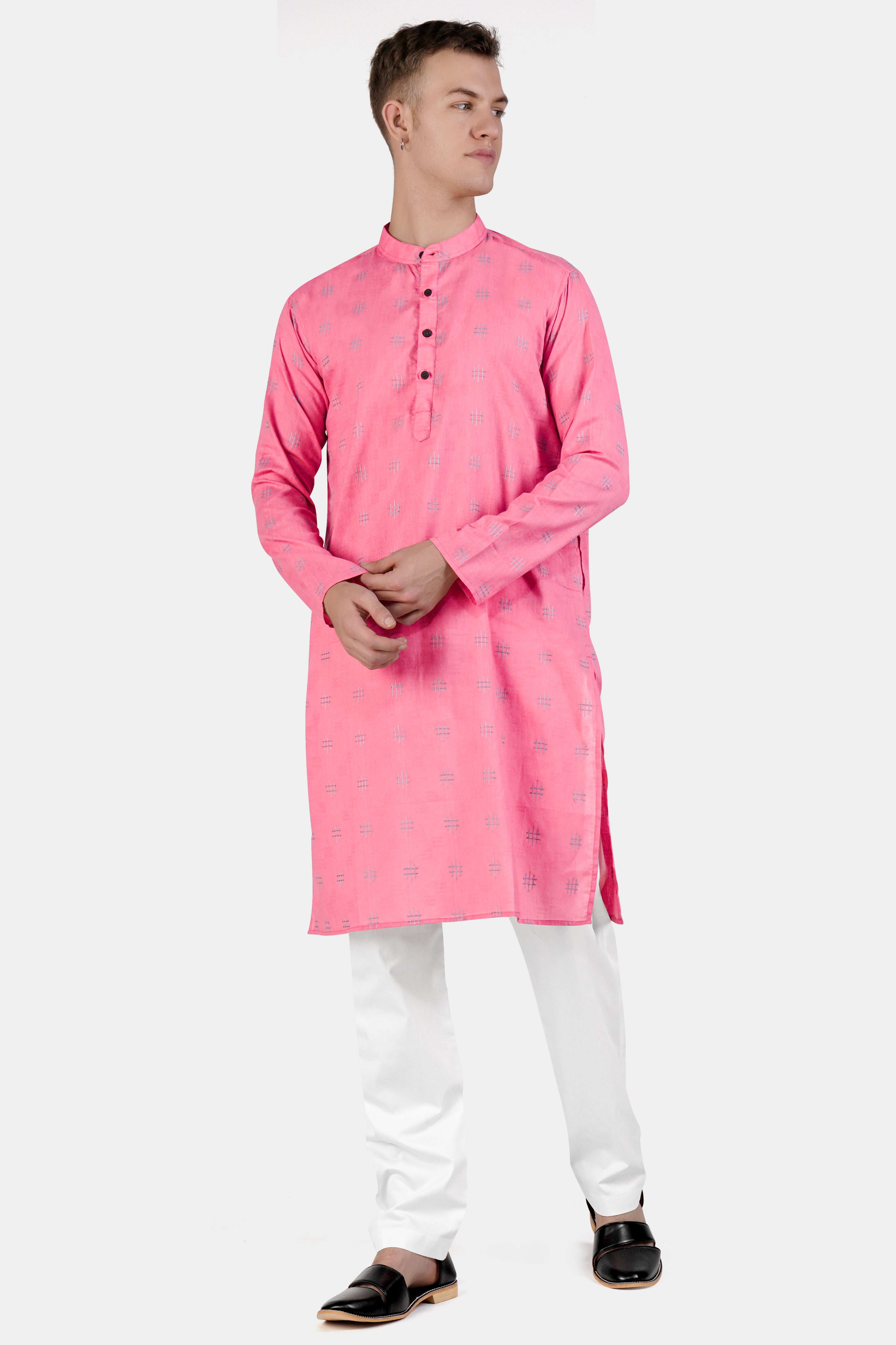 Geraldine Pink Dobby Textured Premium Giza Cotton Kurta Set