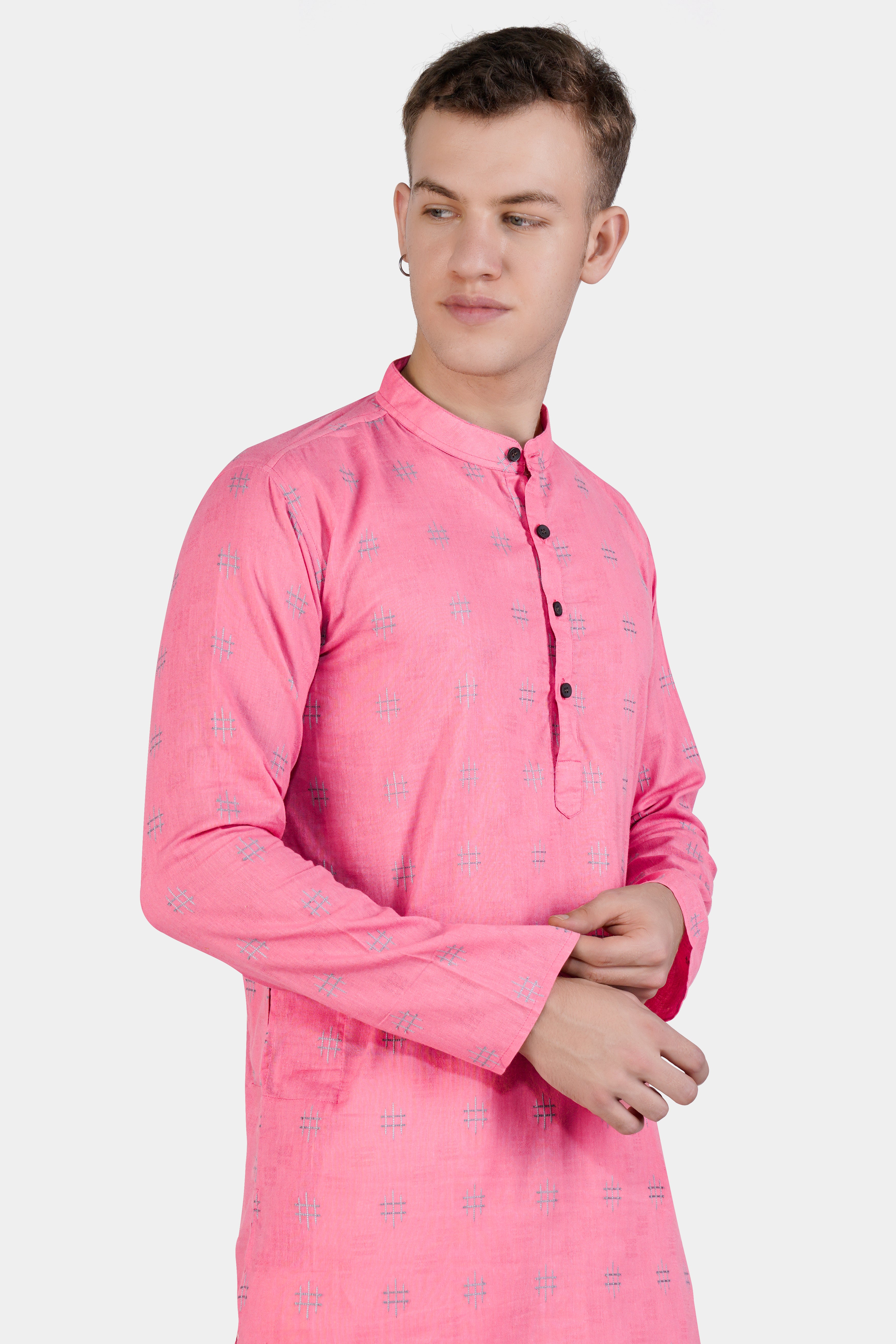Geraldine Pink Dobby Textured Premium Giza Cotton Kurta Set