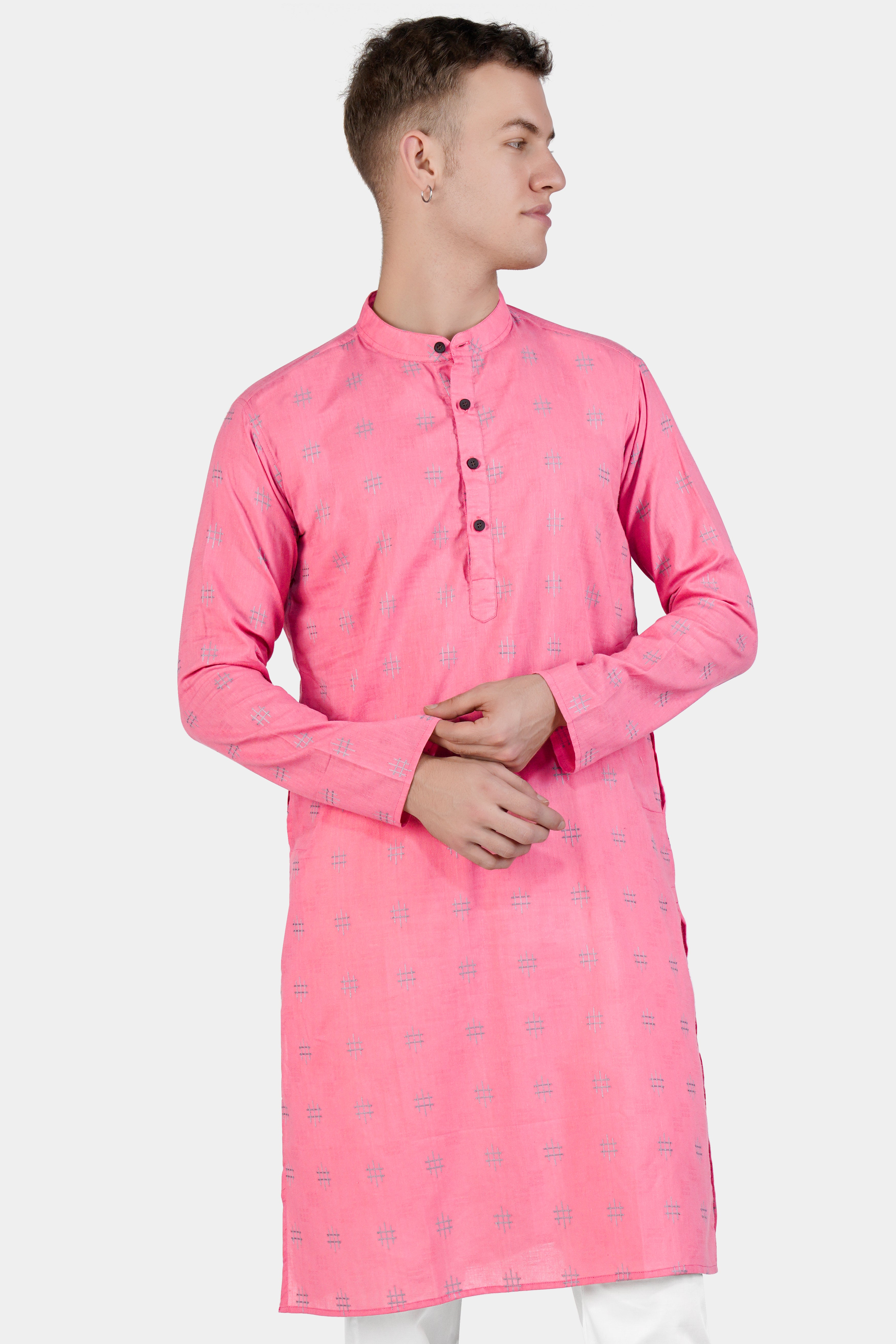 Geraldine Pink Dobby Textured Premium Giza Cotton Kurta Set