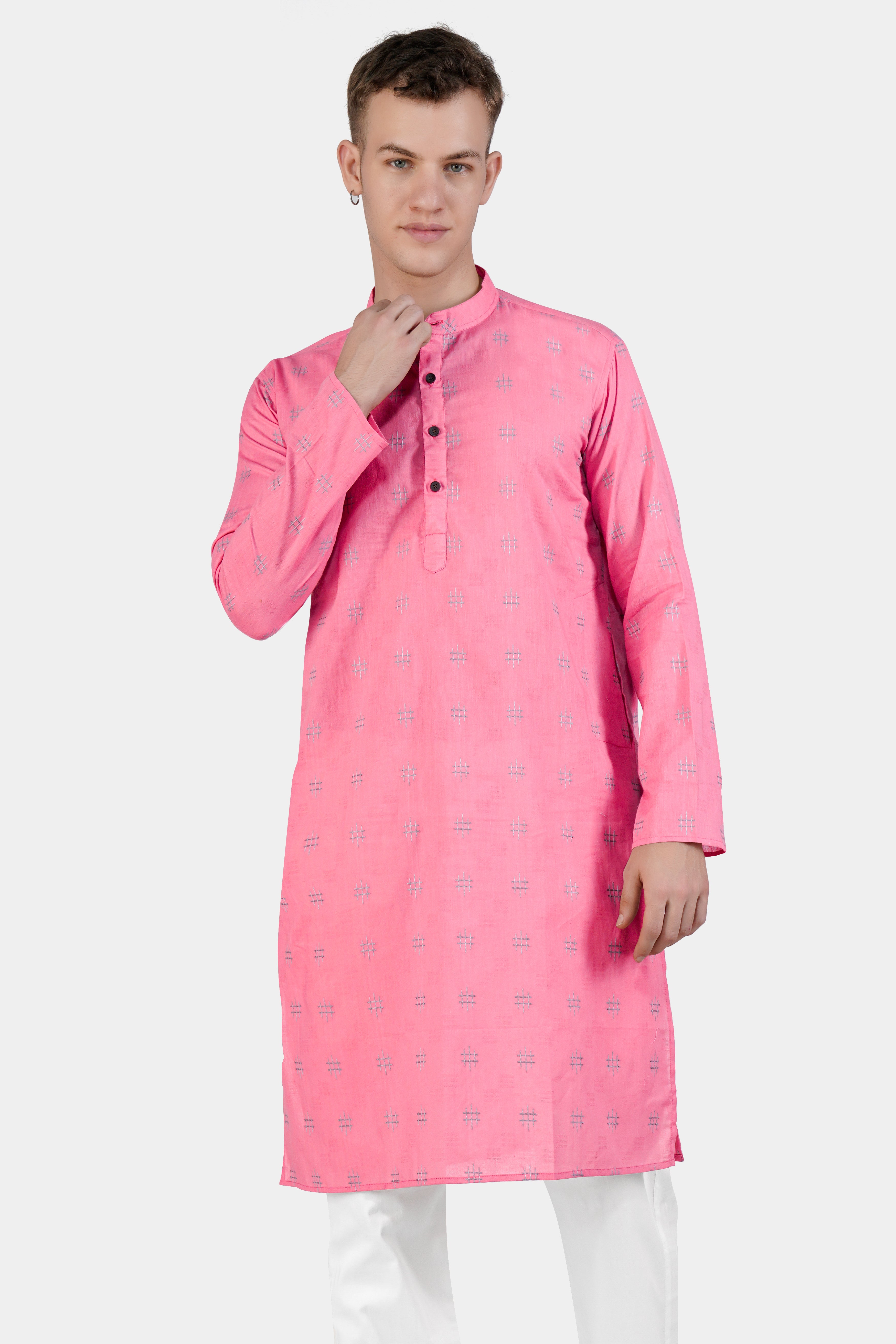 Geraldine Pink Dobby Textured Premium Giza Cotton Kurta Set