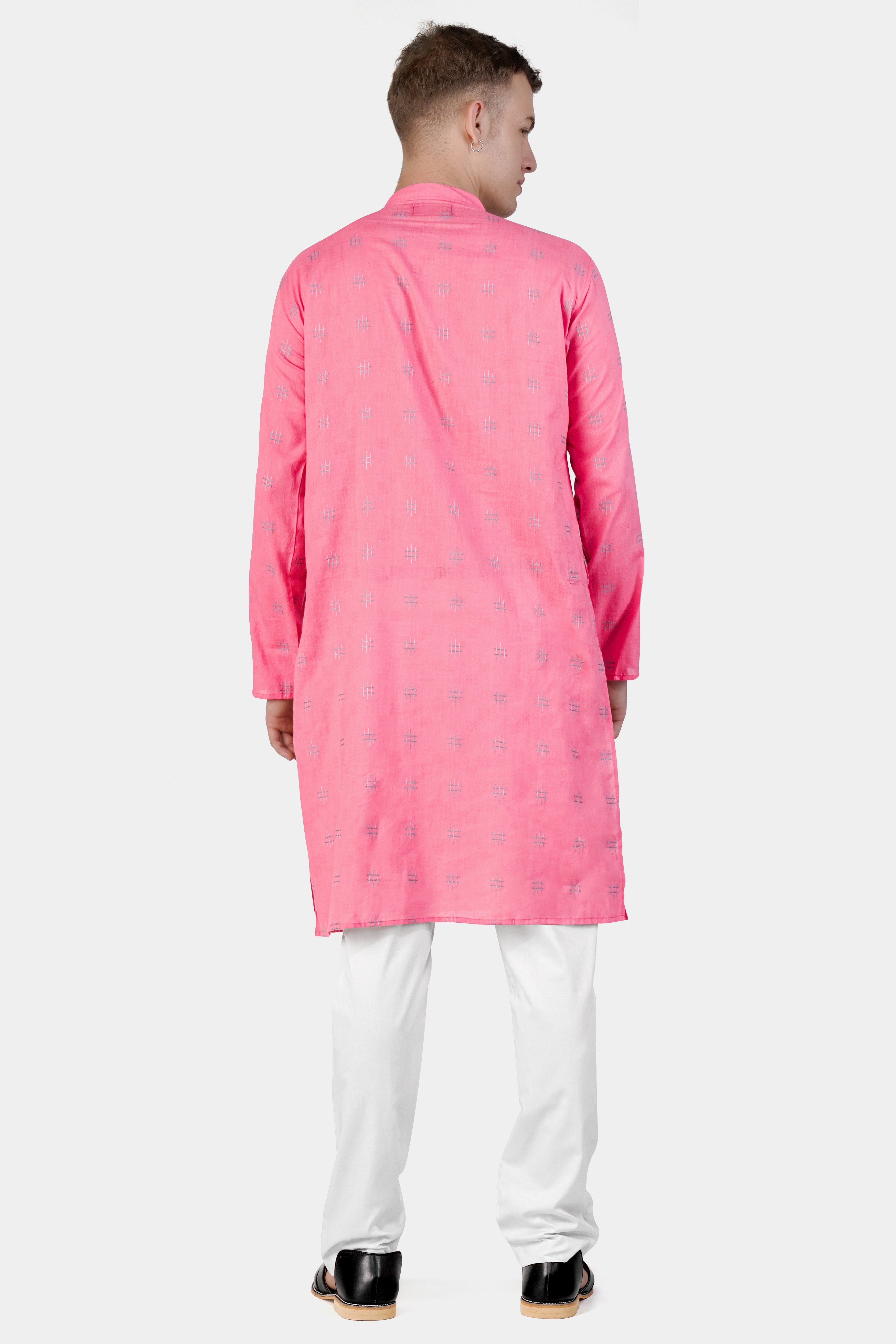 Geraldine Pink Dobby Textured Premium Giza Cotton Kurta Set