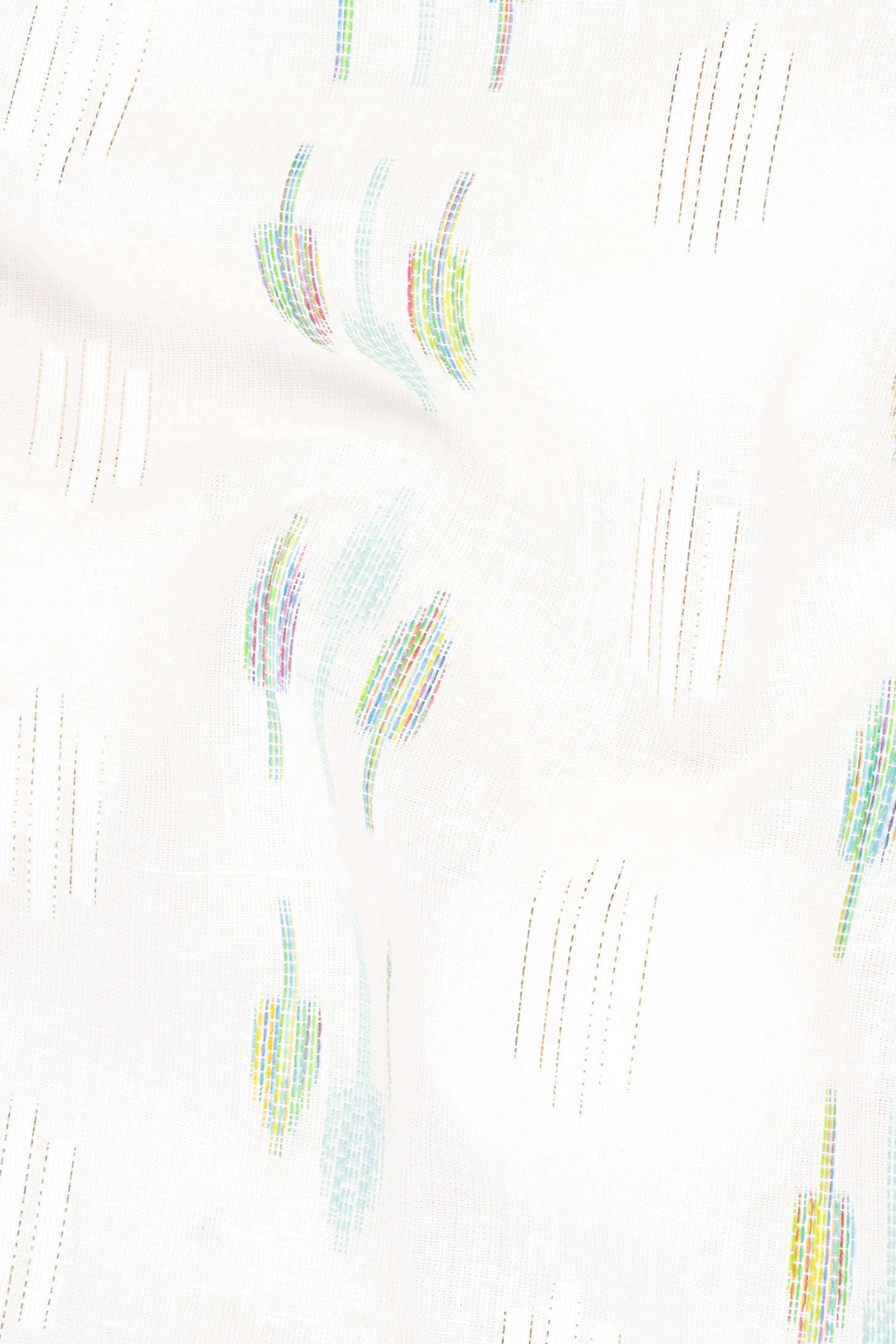 Bright White with colorful Leaves Jacquard Textured Premium Giza Cotton Kurta Set