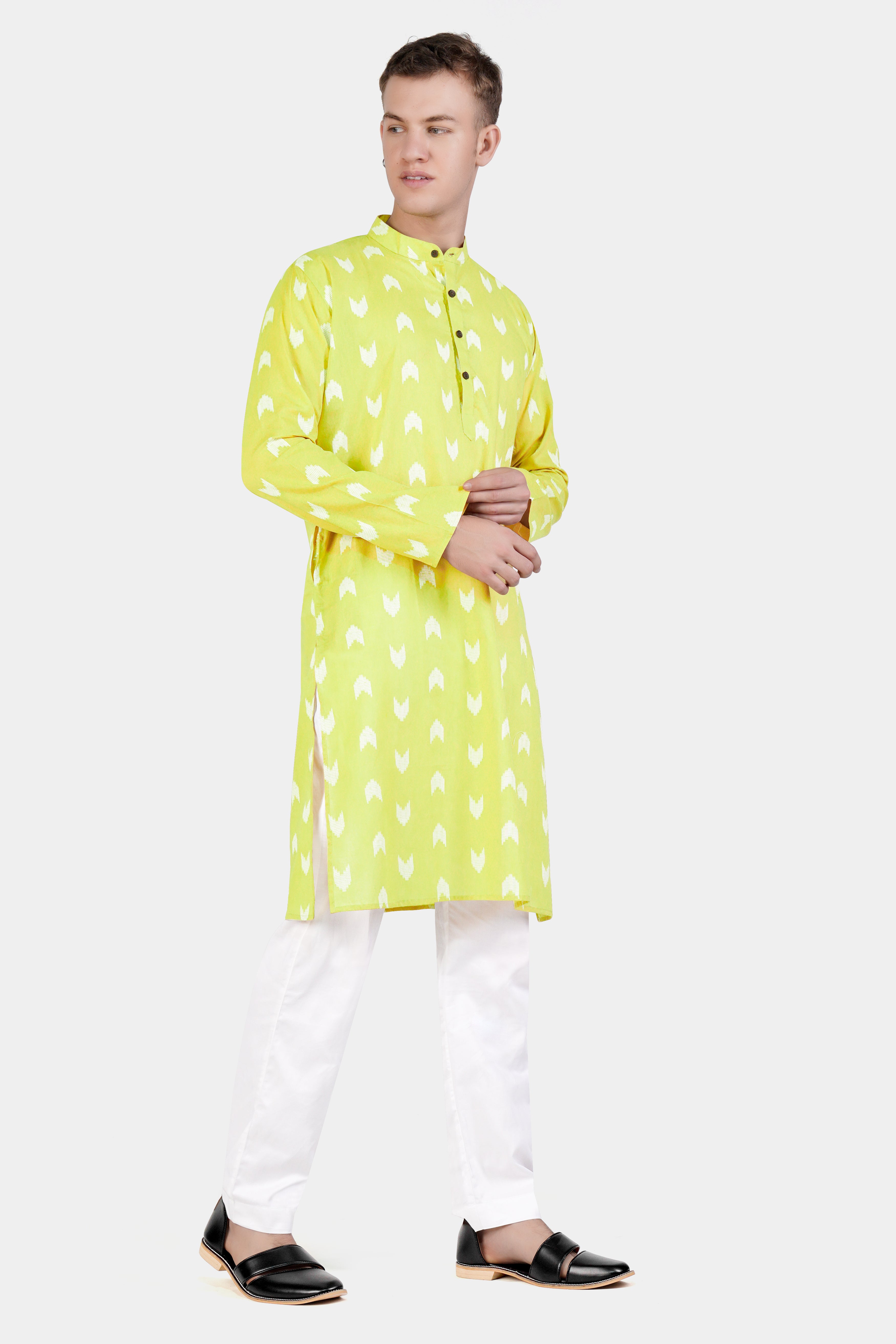 Golden Sand Green Arrow-Like Texture Jacquard Textured Premium Giza Cotton Kurta Set