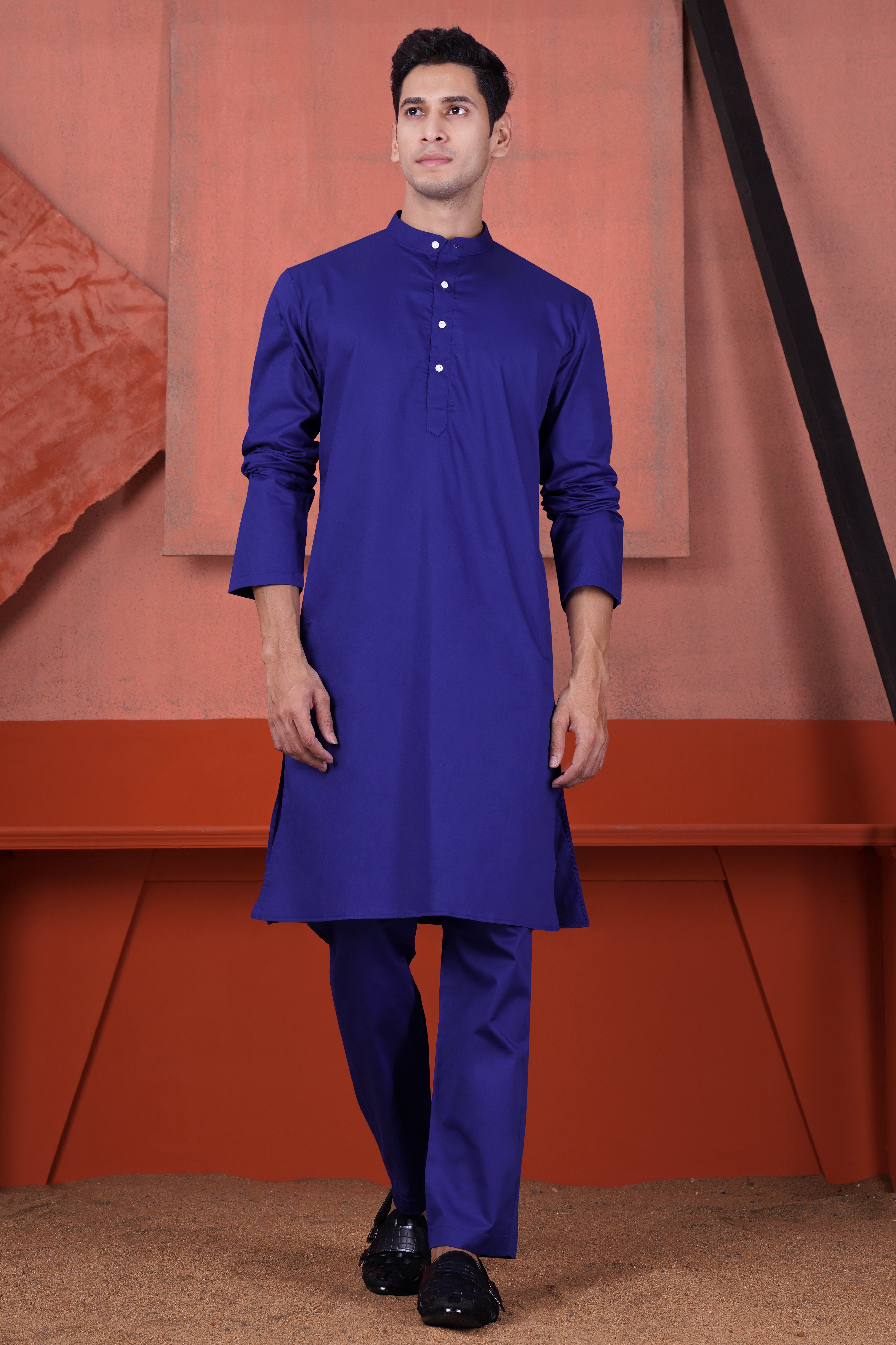 Indigo Blue Kurta Subtle Sheen Super Soft Premium Cotton Pajama F-3824