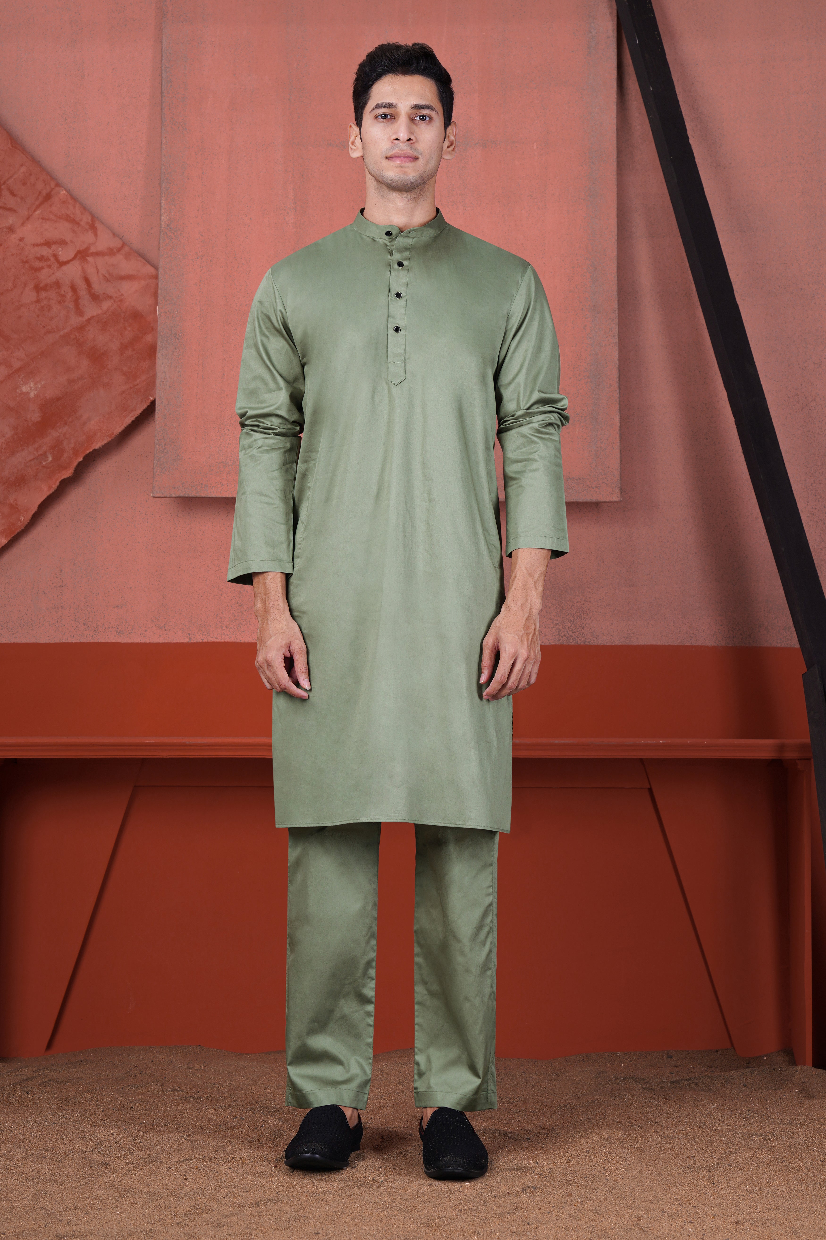 Olive Green Subtle Sheen Super Soft Premium Cotton Kurta Set