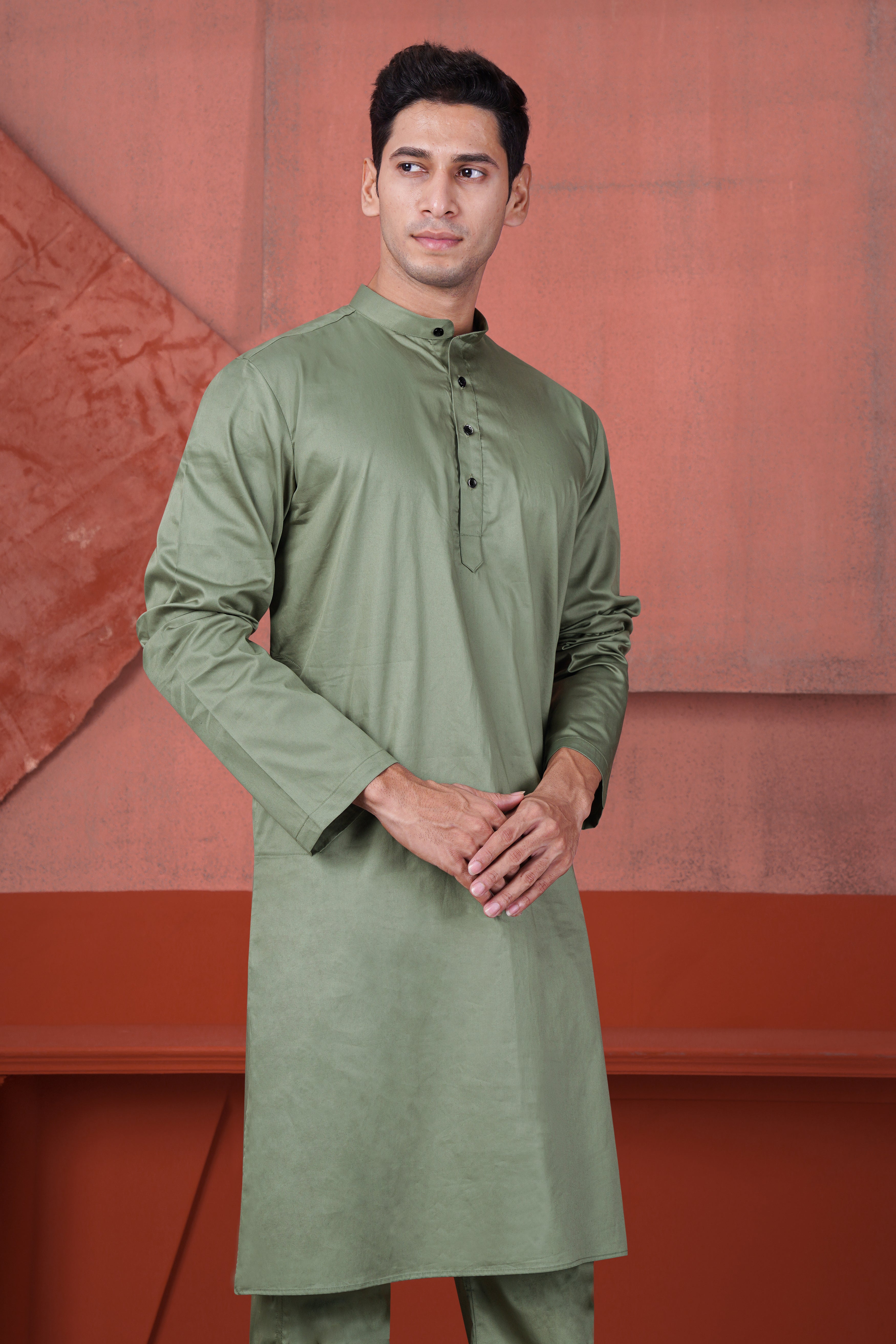 Olive Green Subtle Sheen Super Soft Premium Cotton Kurta Set