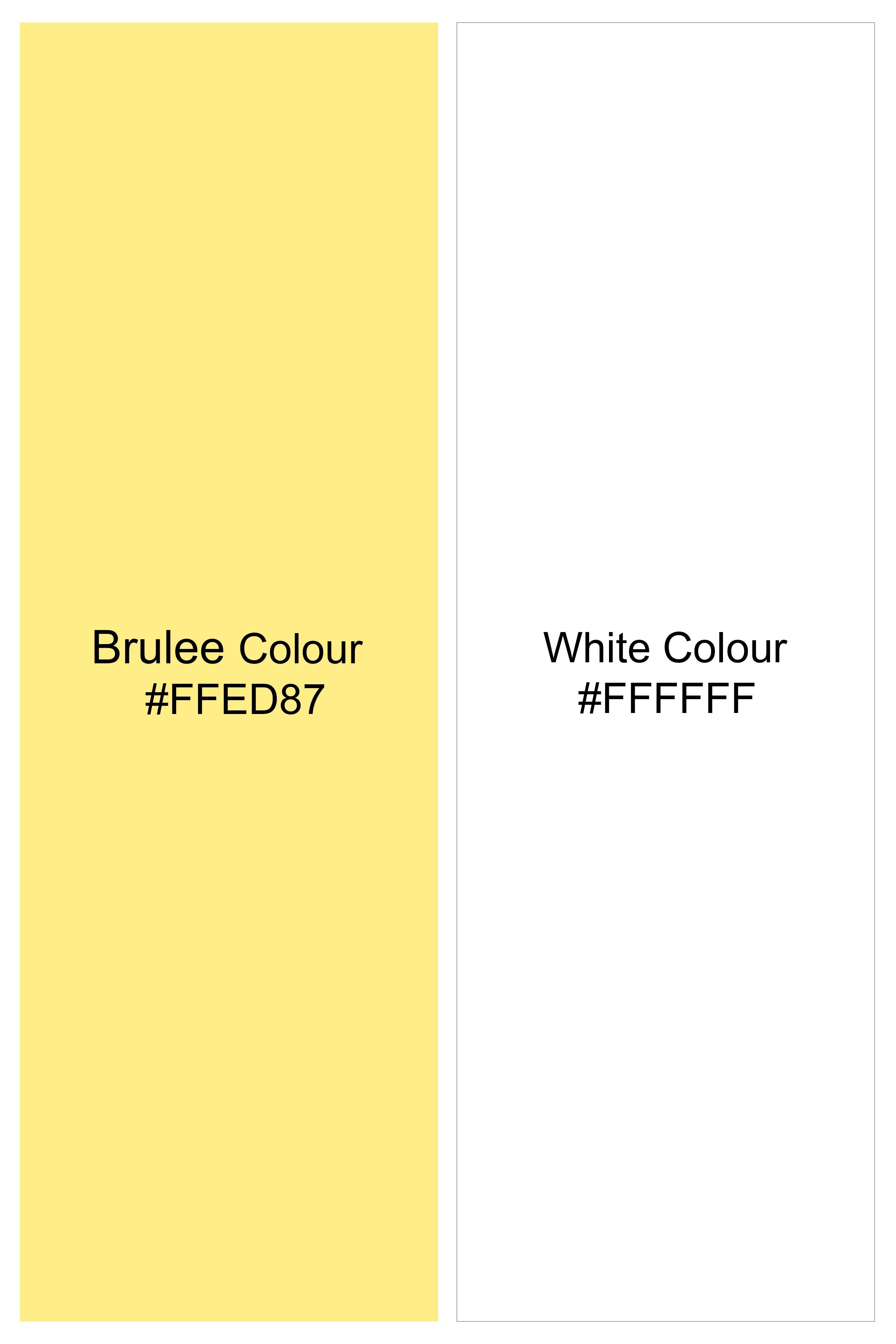 Brulee Yellow and White Gingham Checkered with Thread Embroidered and Mirror Work Premium Cotton Designer Kurta