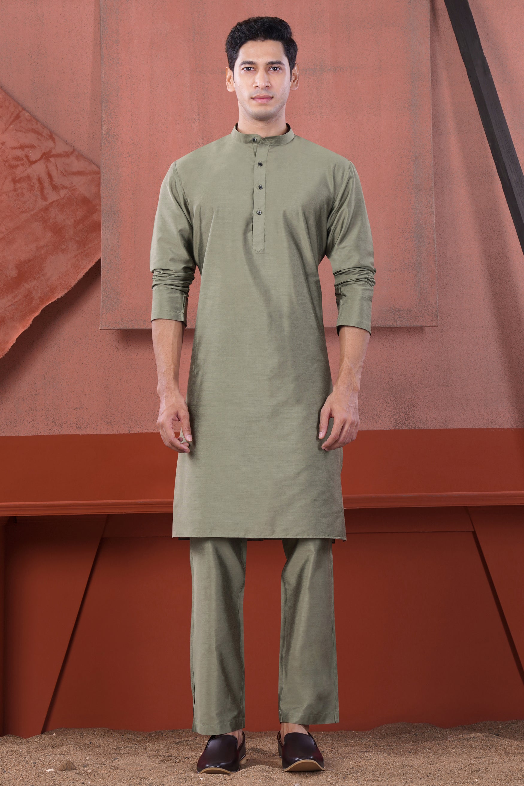 Oyster Gray Subtle Sheen Viscose Kurta Set