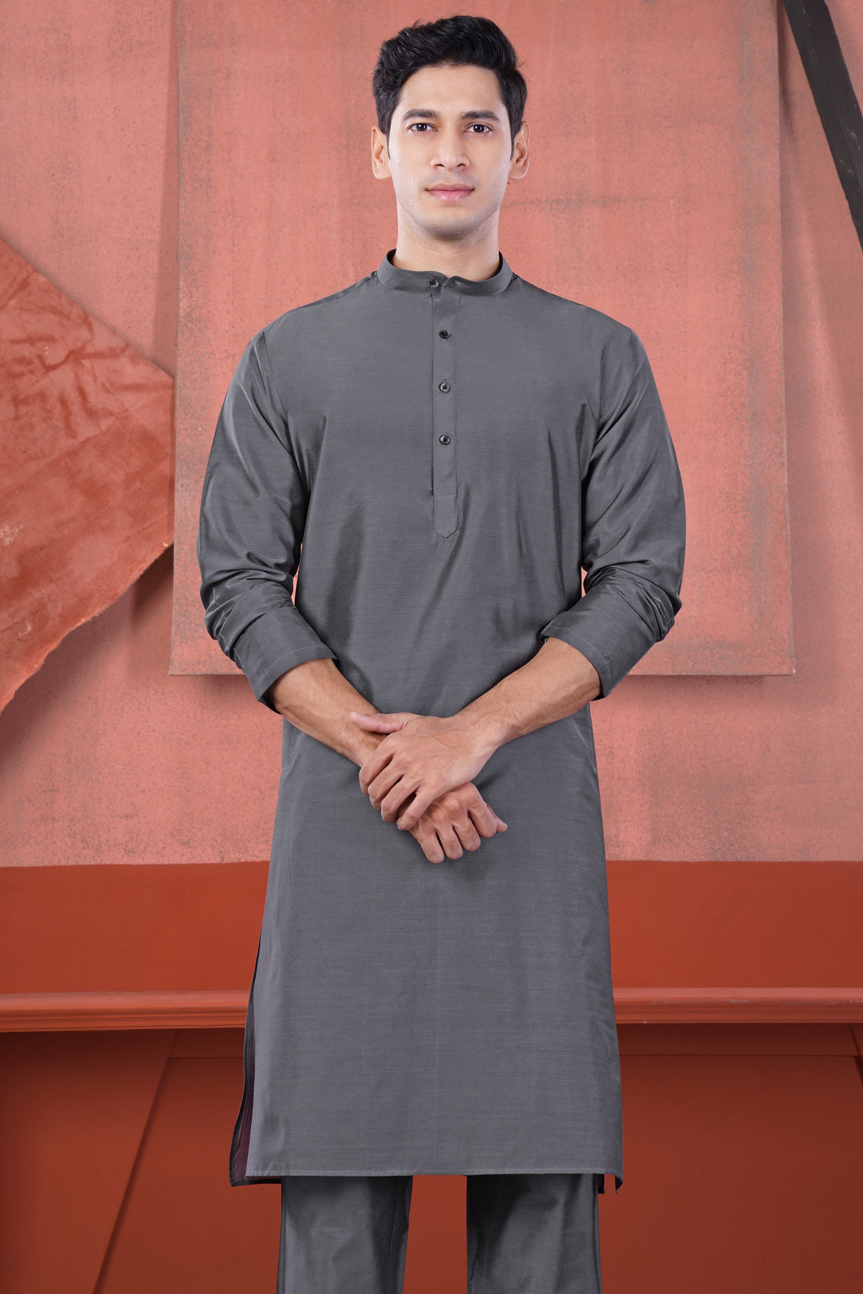 Fuscous Gray Subtle Sheen Viscose Kurta Set