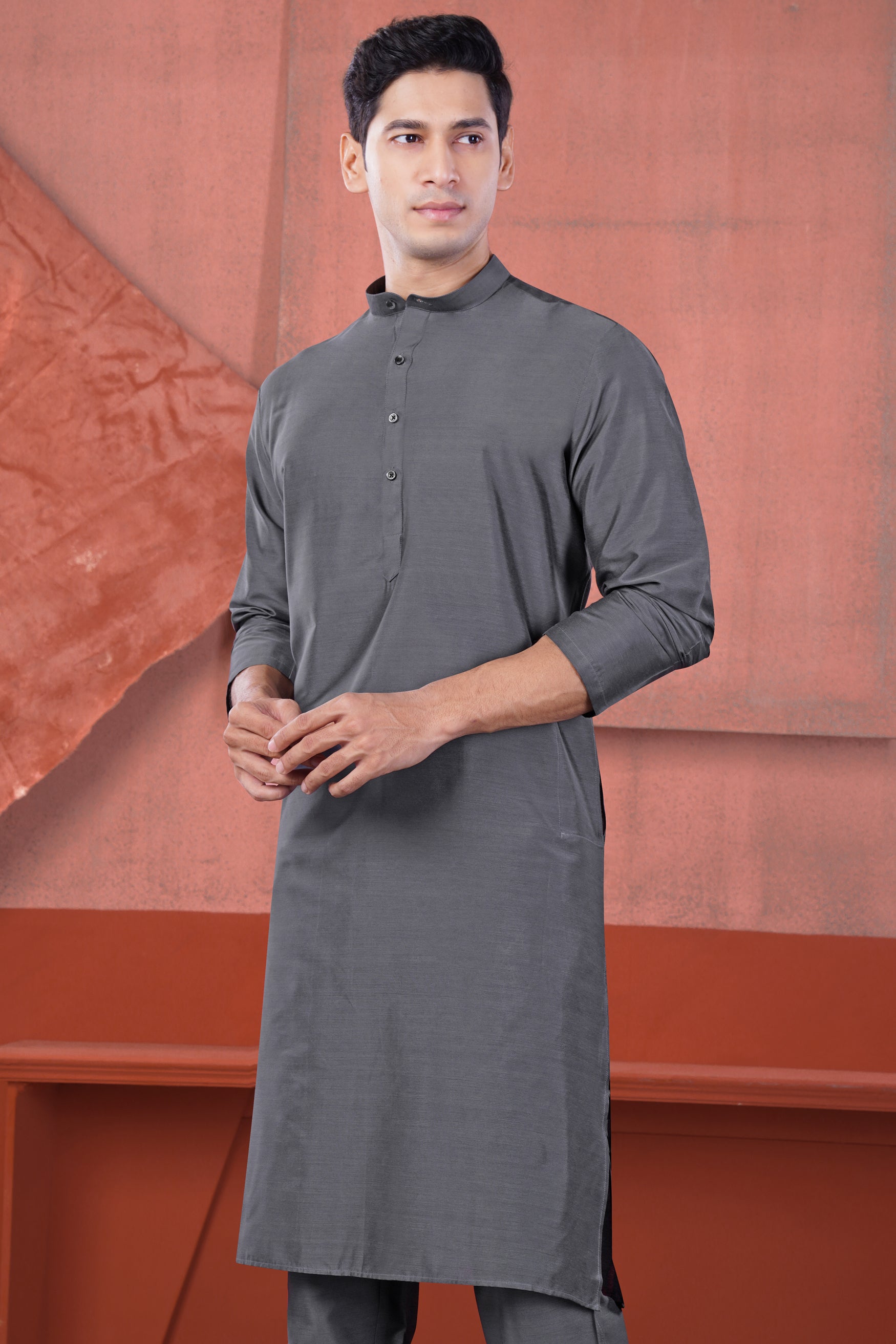 Fuscous Gray Subtle Sheen Viscose Kurta Set