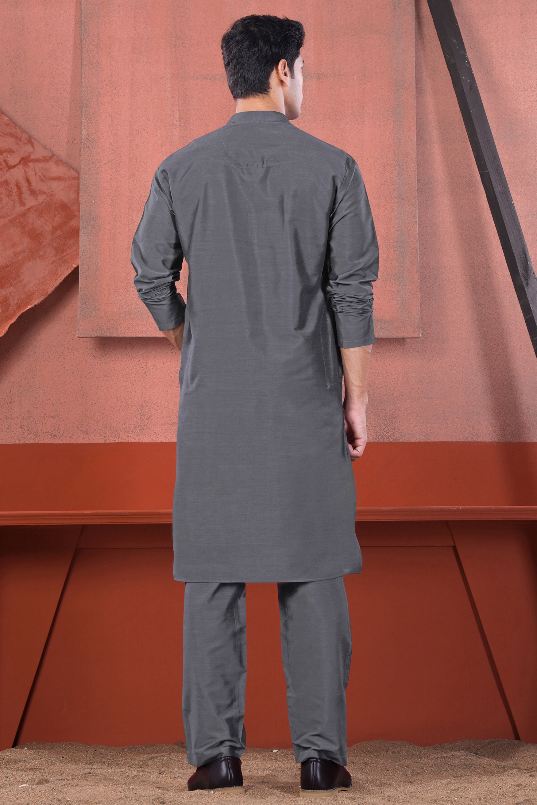Fuscous Gray Subtle Sheen Viscose Kurta Set
