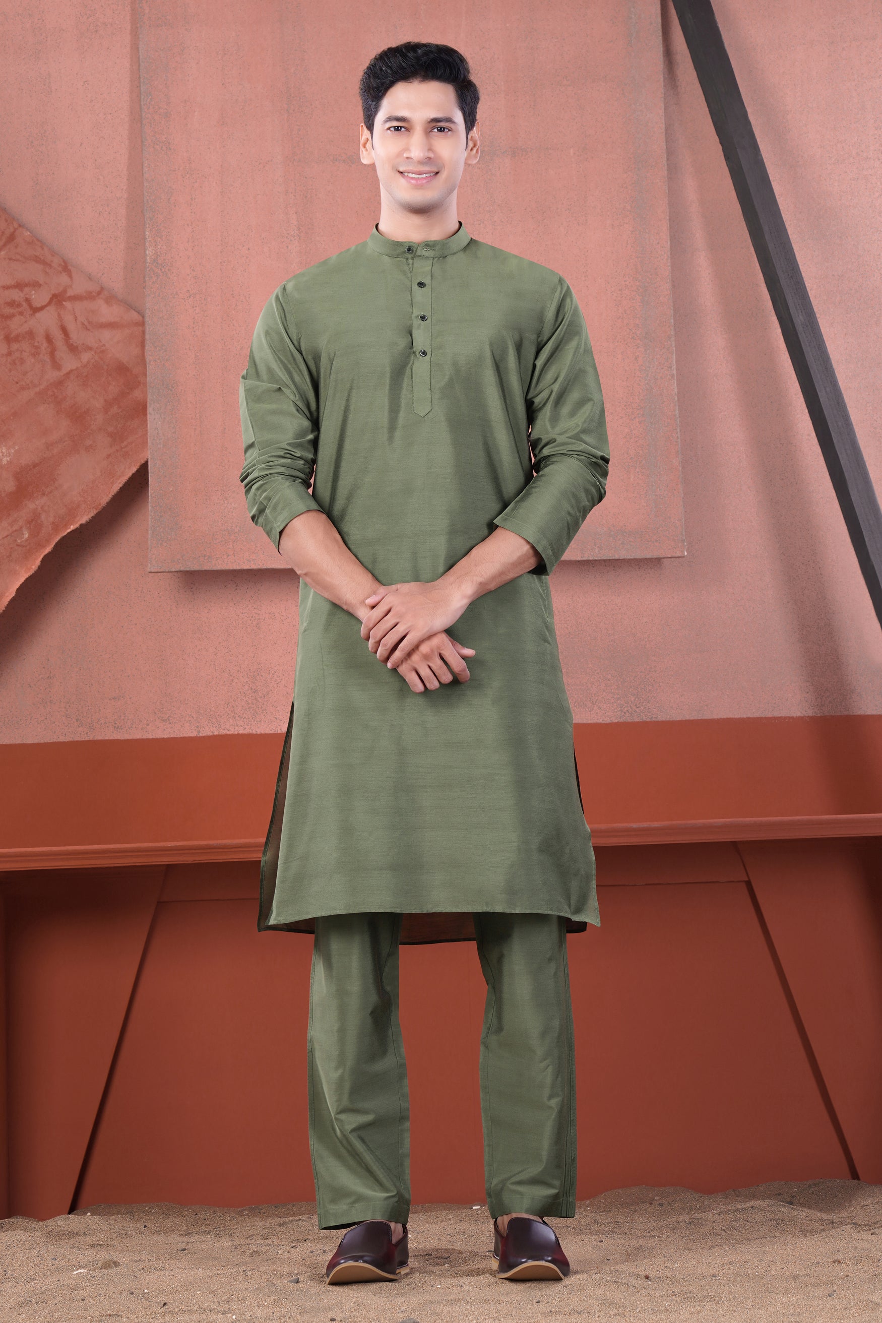 Siam Green Subtle Sheen Viscose Kurta Set