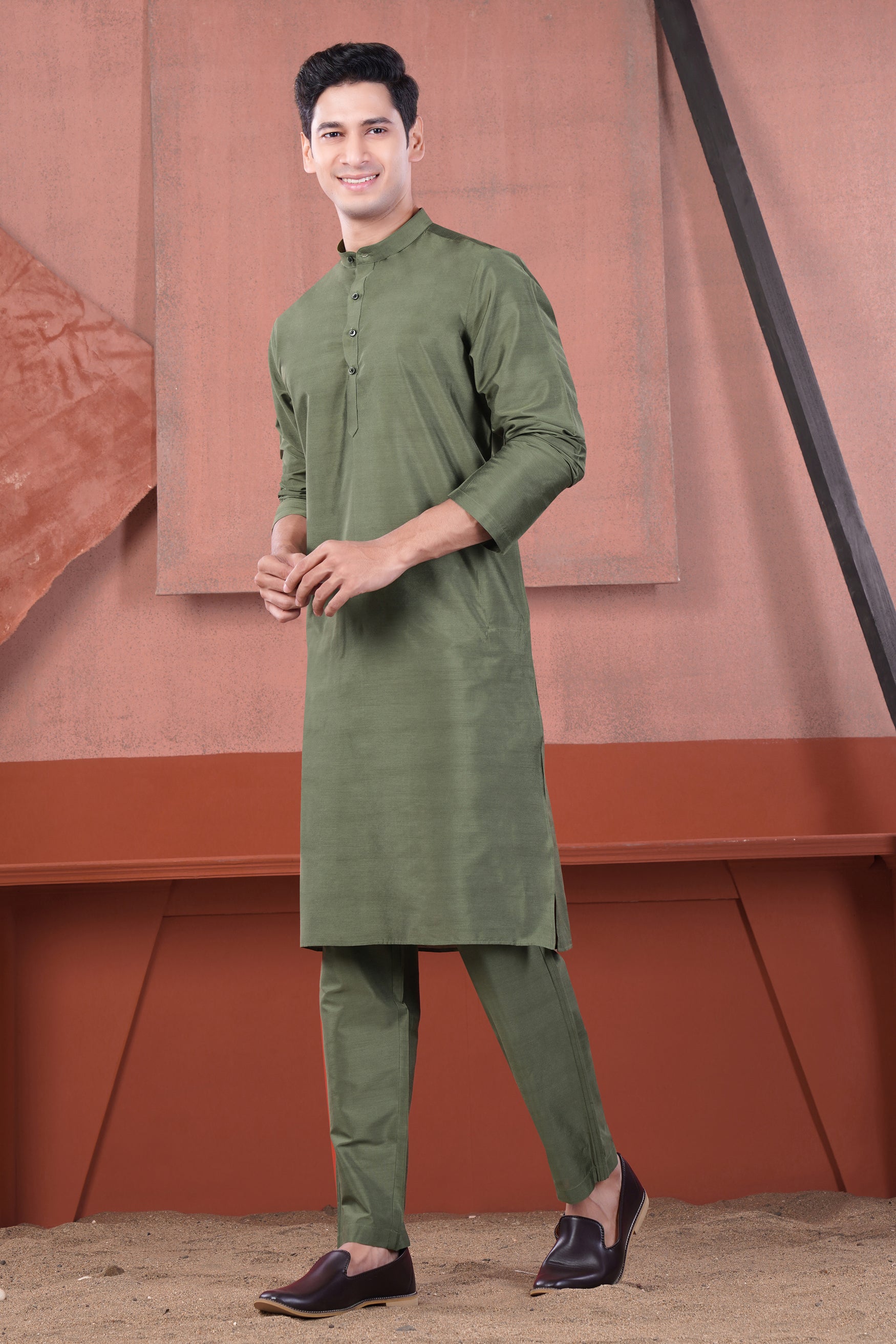 Siam Green Subtle Sheen Viscose Kurta Set
