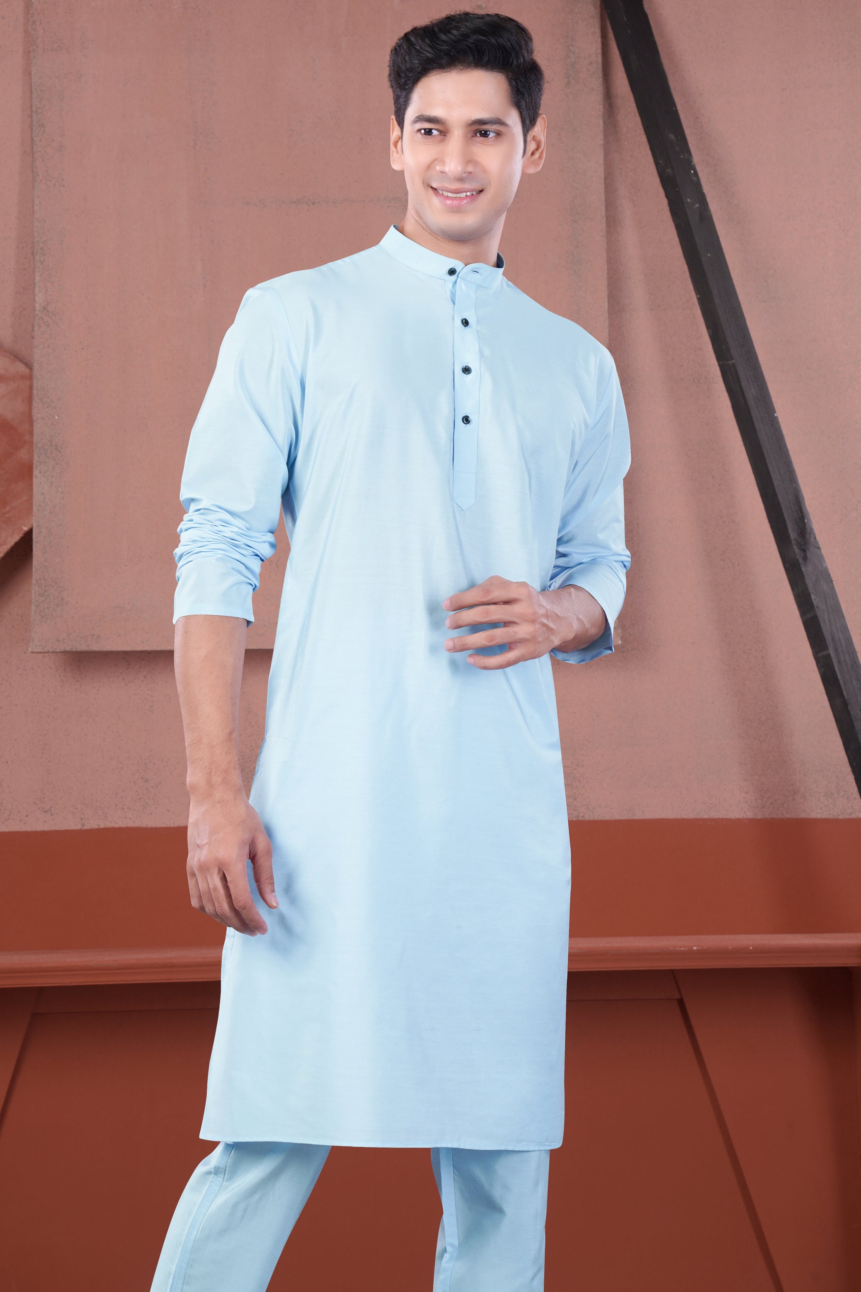 Uranian Blue Subtle Sheen Viscose Kurta Set