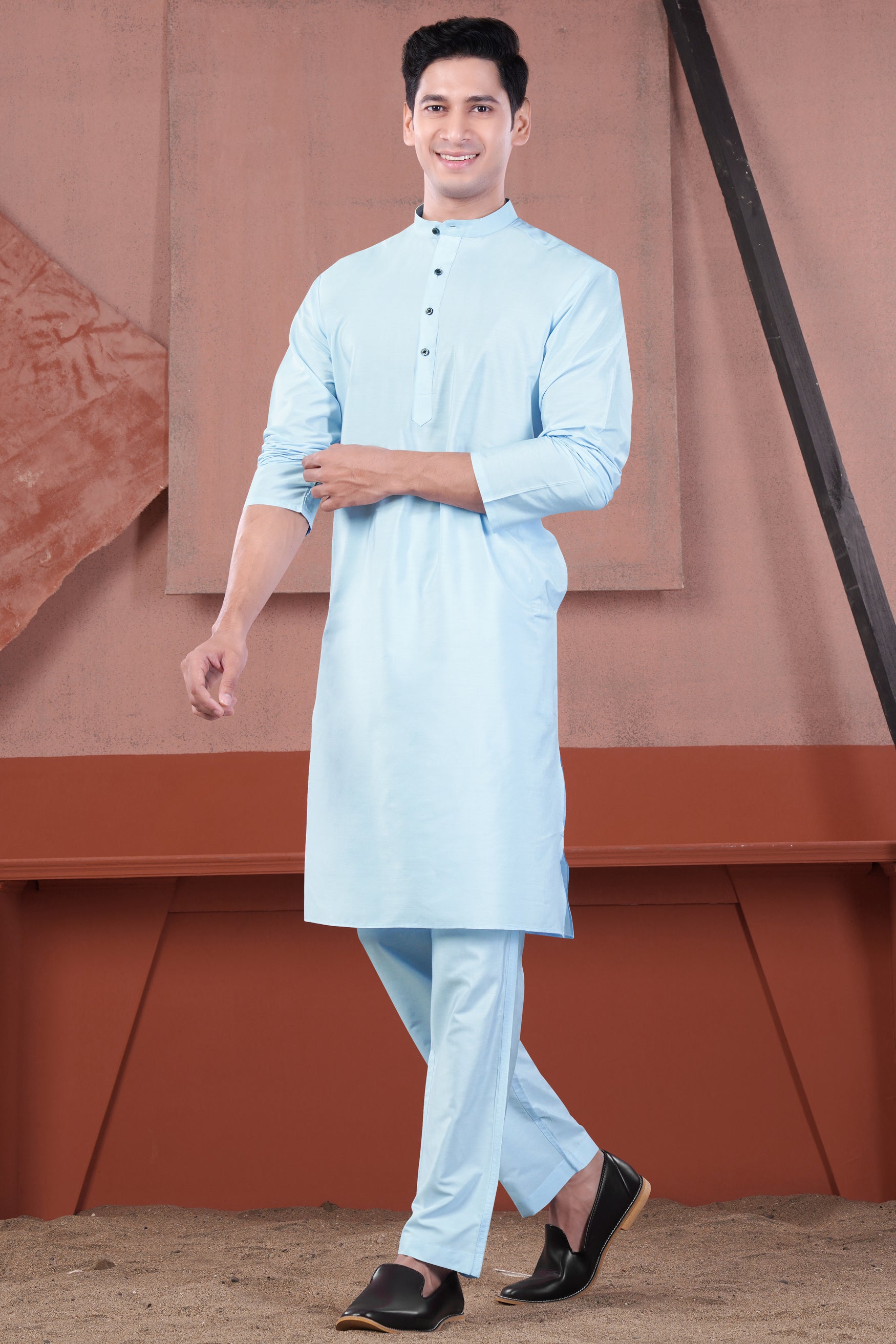 Uranian Blue Subtle Sheen Viscose Kurta Set