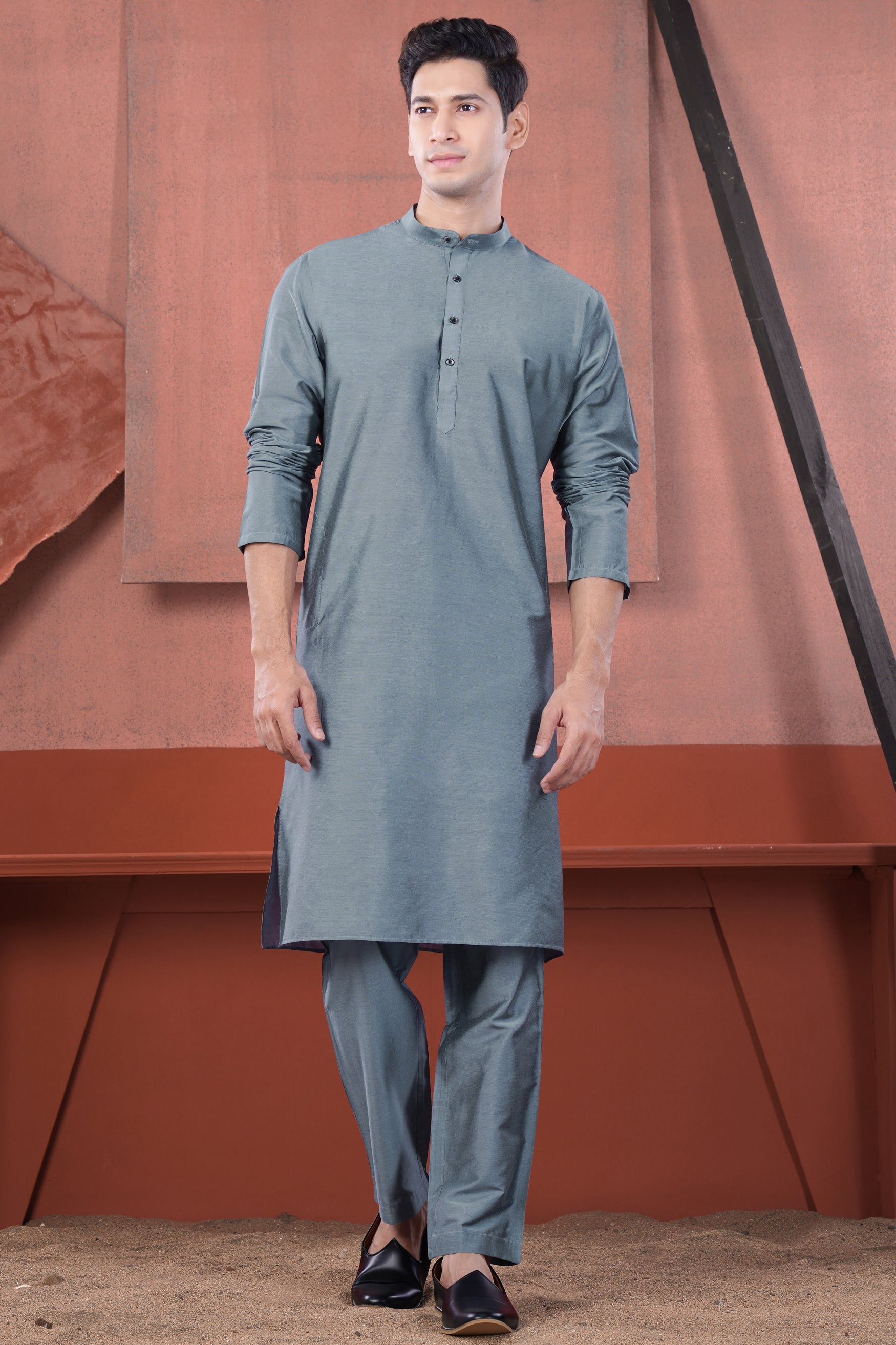 Slate Blue Subtle Sheen Viscose Kurta Set