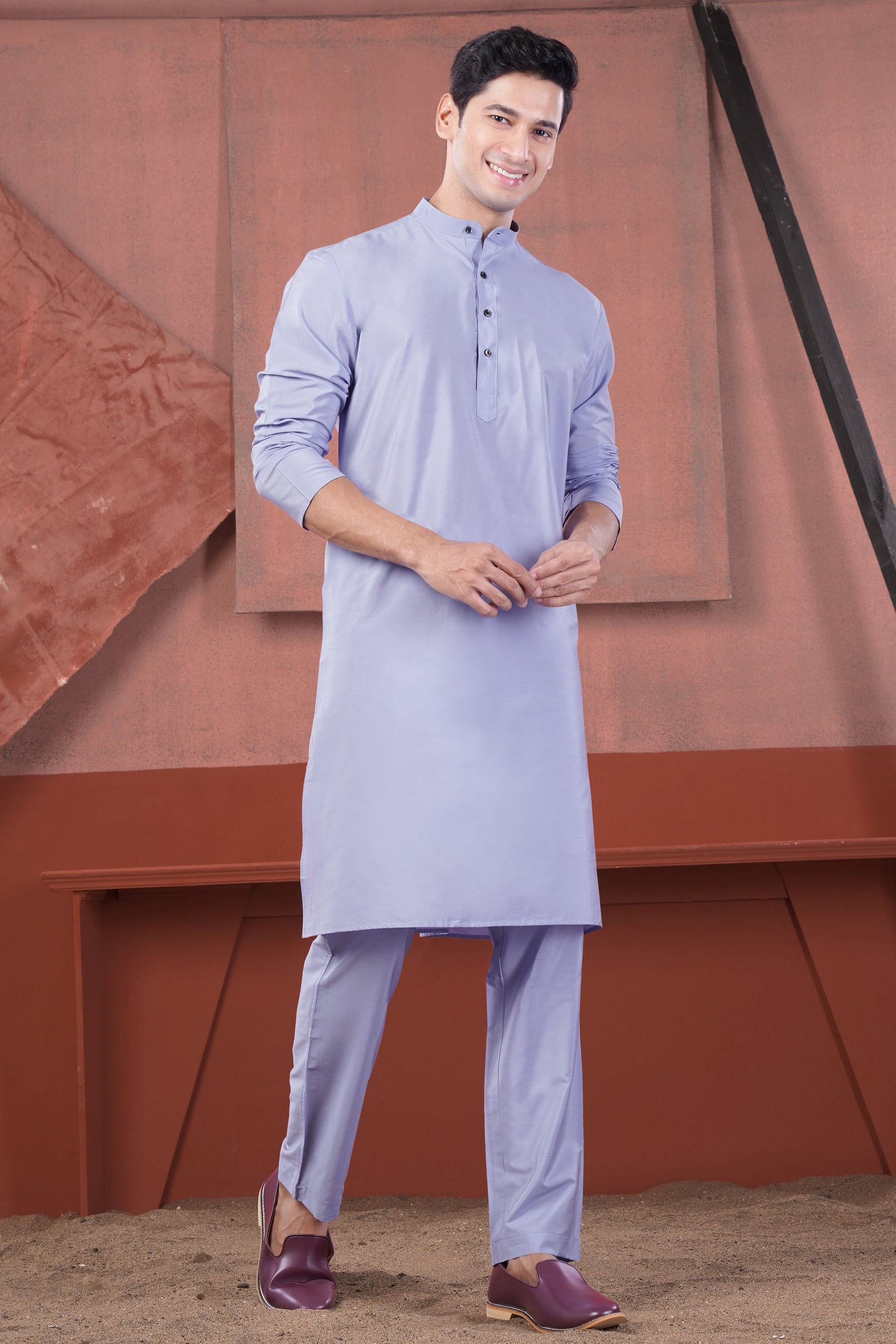 Heather Purple Subtle Sheen Viscose Kurta Set