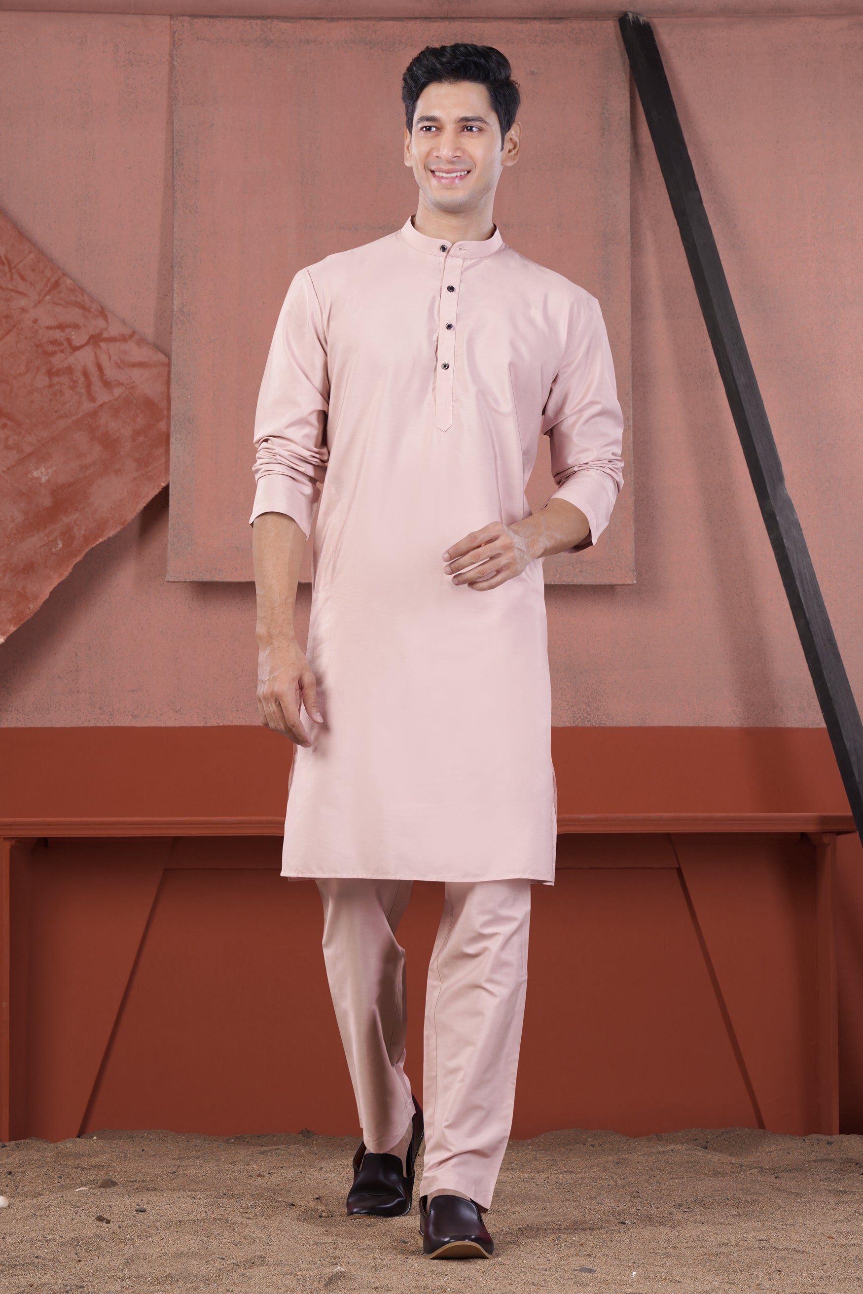 Cavern Pink Subtle Sheen Viscose Kurta Set