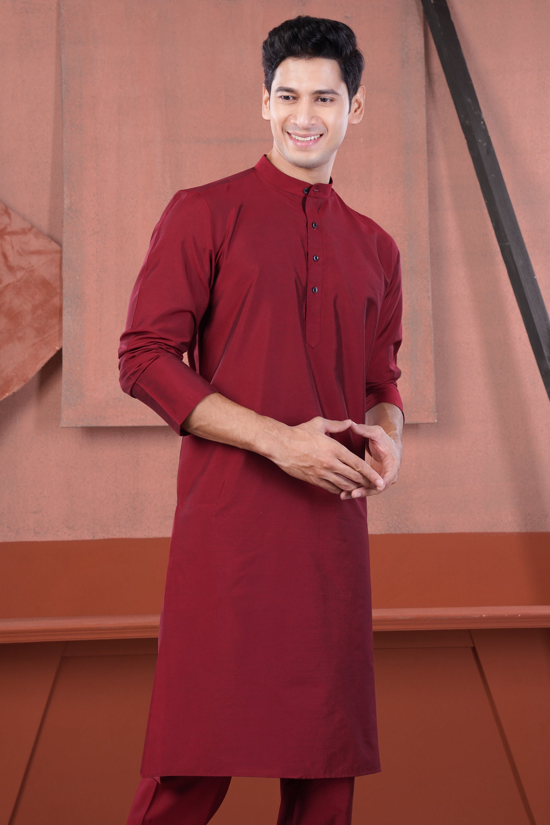Merlot Red Subtle Sheen Viscose Kurta Set