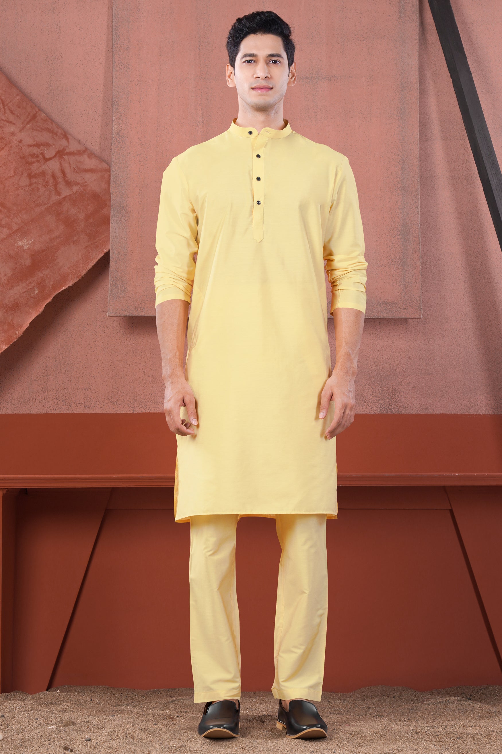 Hampton Yellow Subtle Sheen Viscose Kurta Set