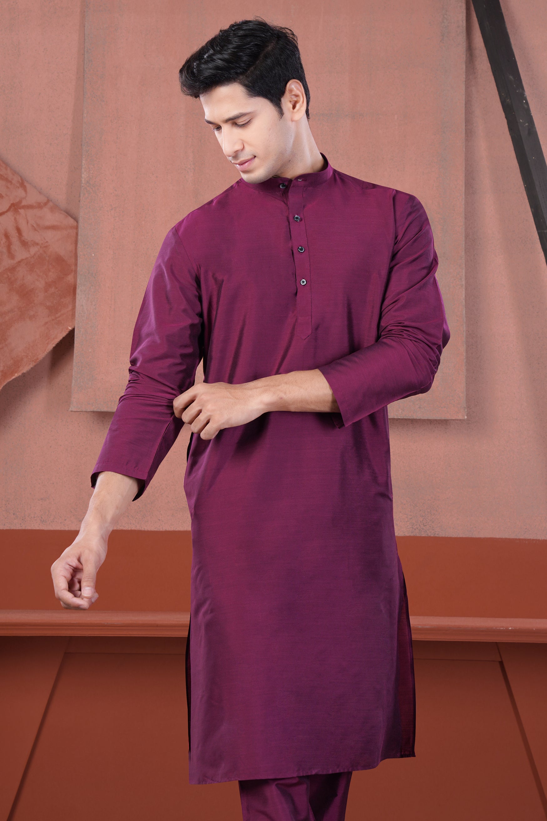 Finn Pink Subtle Sheen Viscose Kurta Set