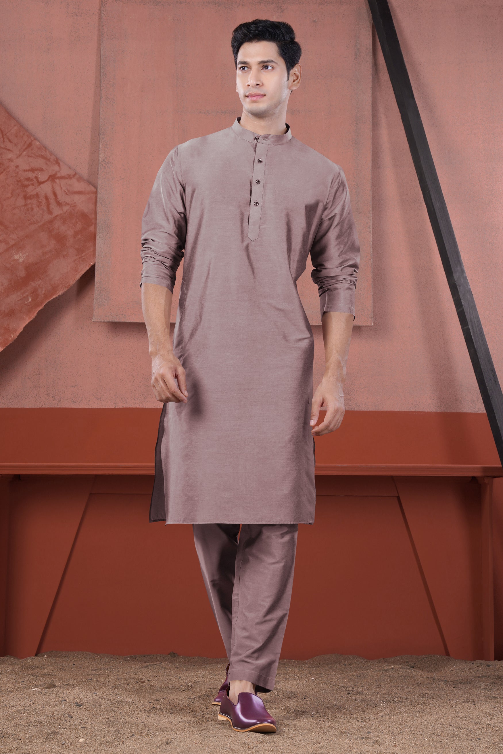 Cinereous Peach Subtle Sheen Viscose Kurta Set