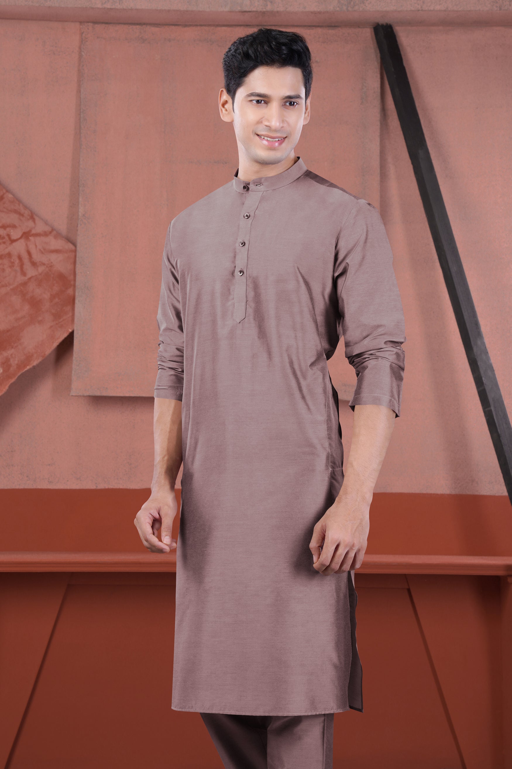Cinereous Peach Subtle Sheen Viscose Kurta Set