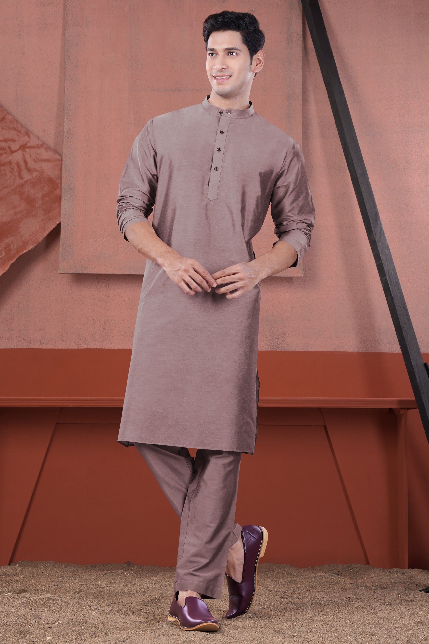 Cinereous Peach Subtle Sheen Viscose Kurta Set