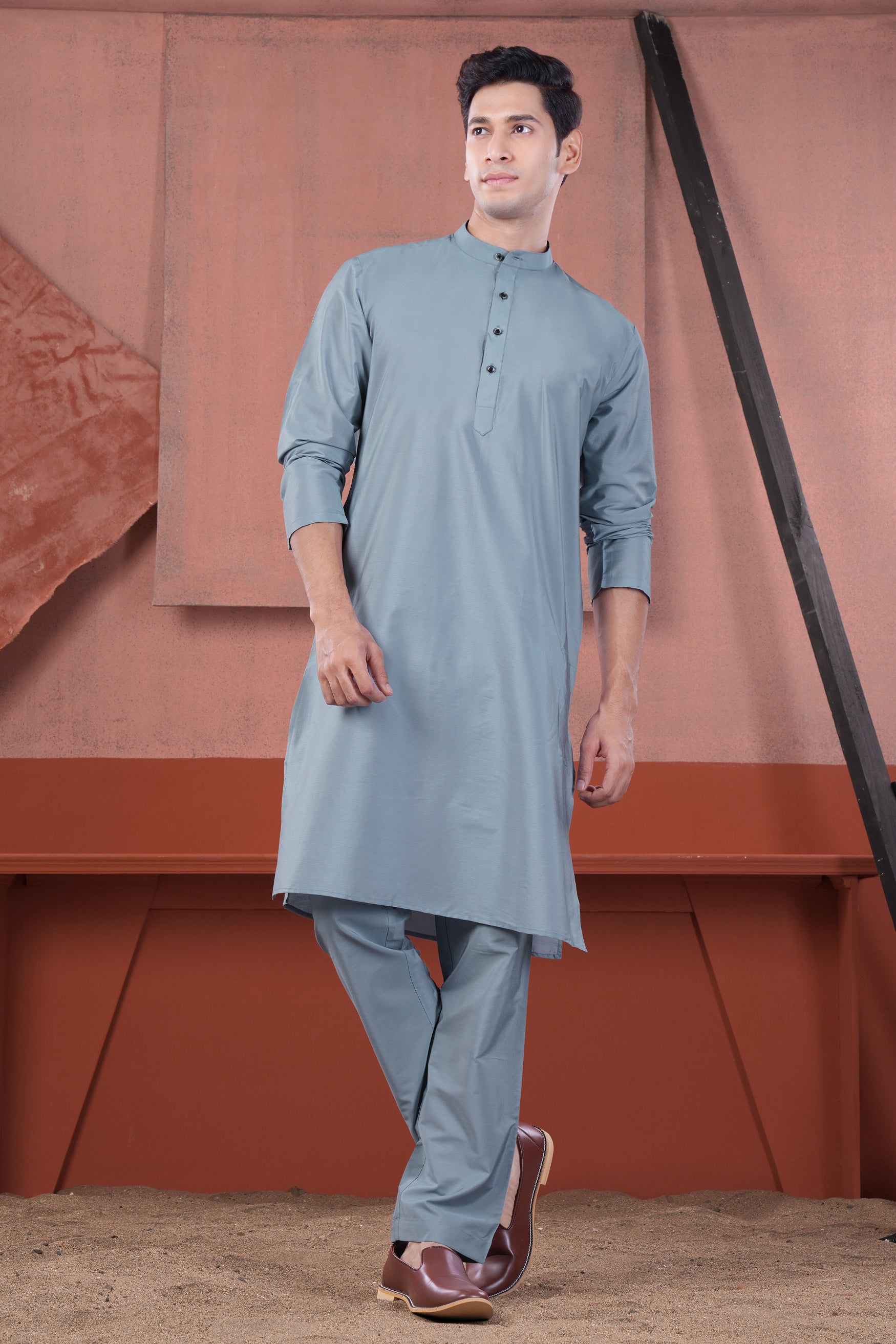 Regent Blue Subtle Sheen Viscose Kurta Set