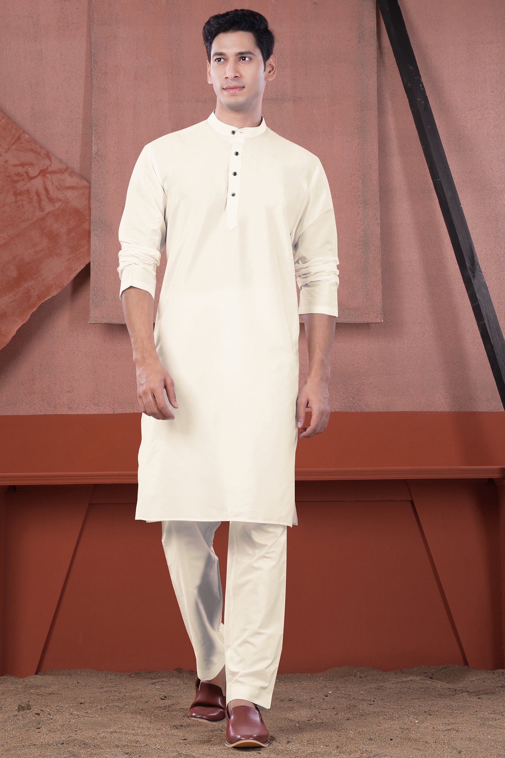 Janna Beige Subtle Sheen Viscose Kurta Set