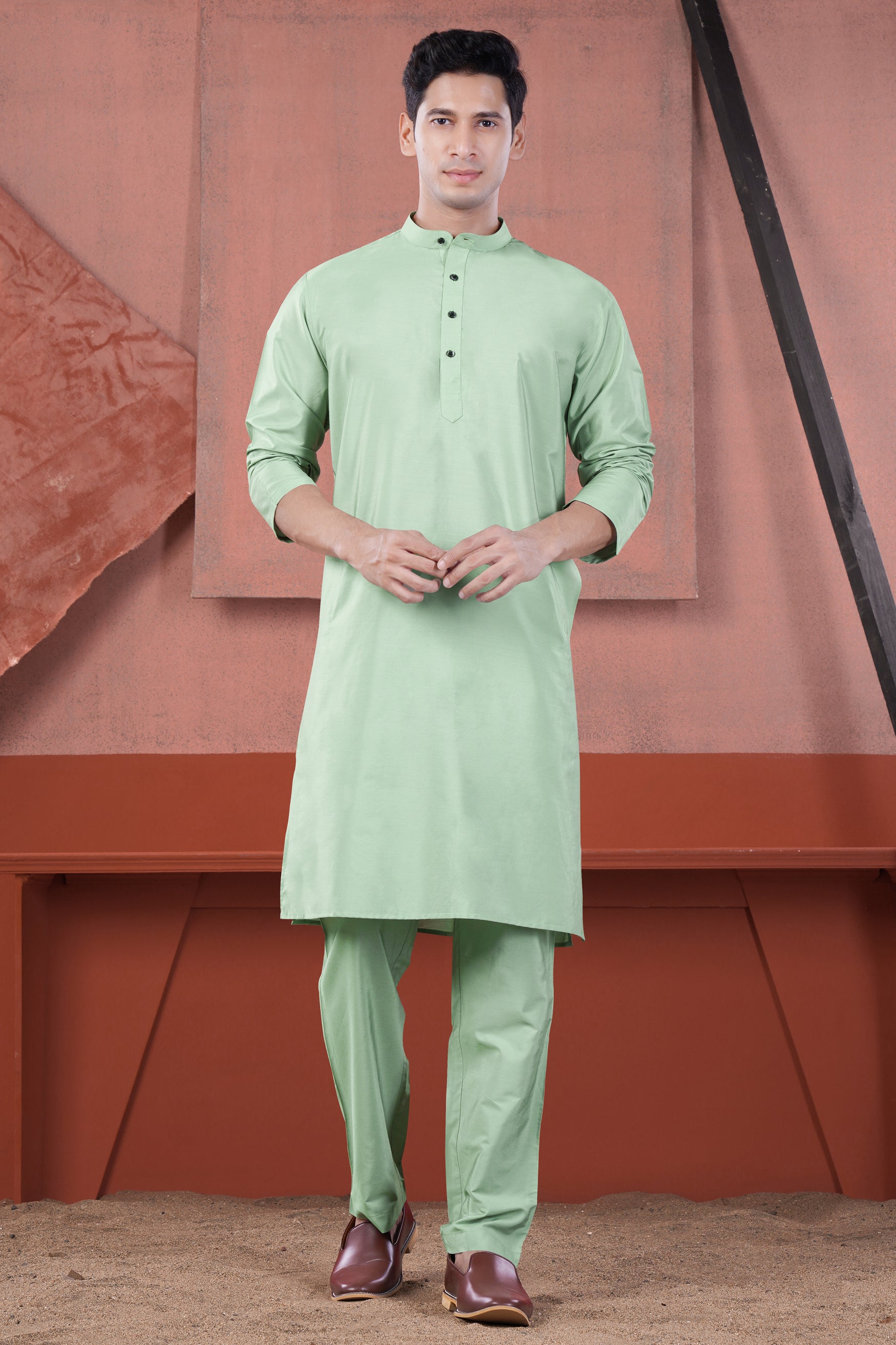 Sprout Green Subtle Sheen Viscose Kurta Set