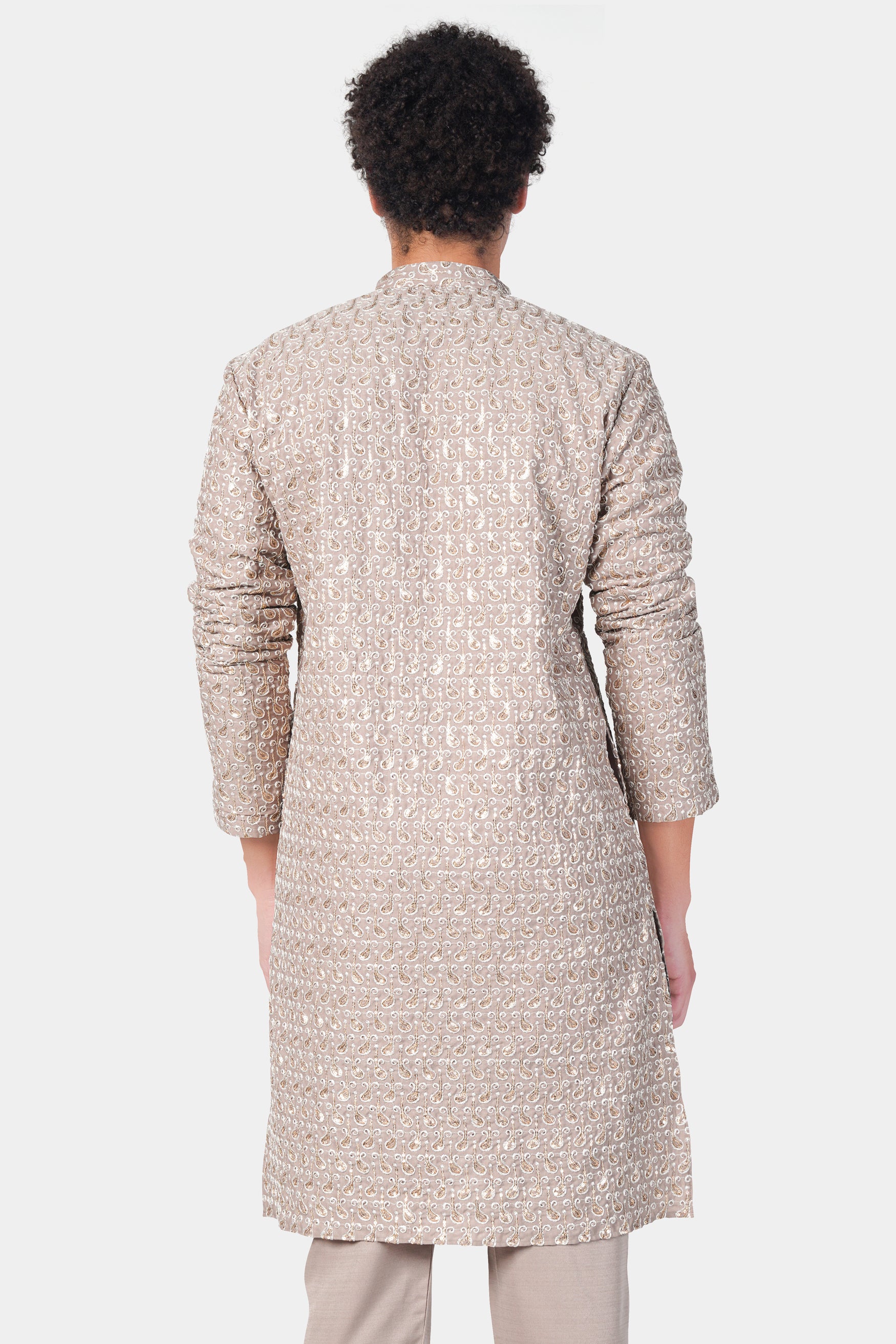 Foggy Brown Paisley Pattern Thread and Sequin Embroidered Subtle Sheen Viscose Designer Kurta Set