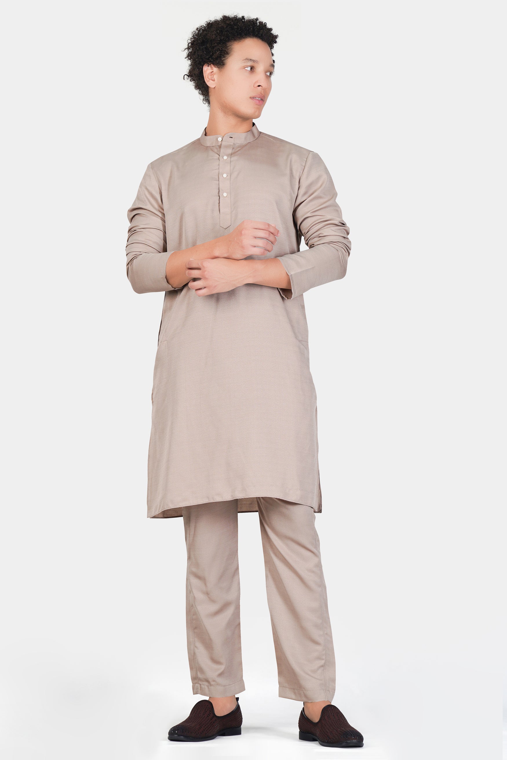 Foggy Brown Subtle Sheen Viscose Kurta Set
