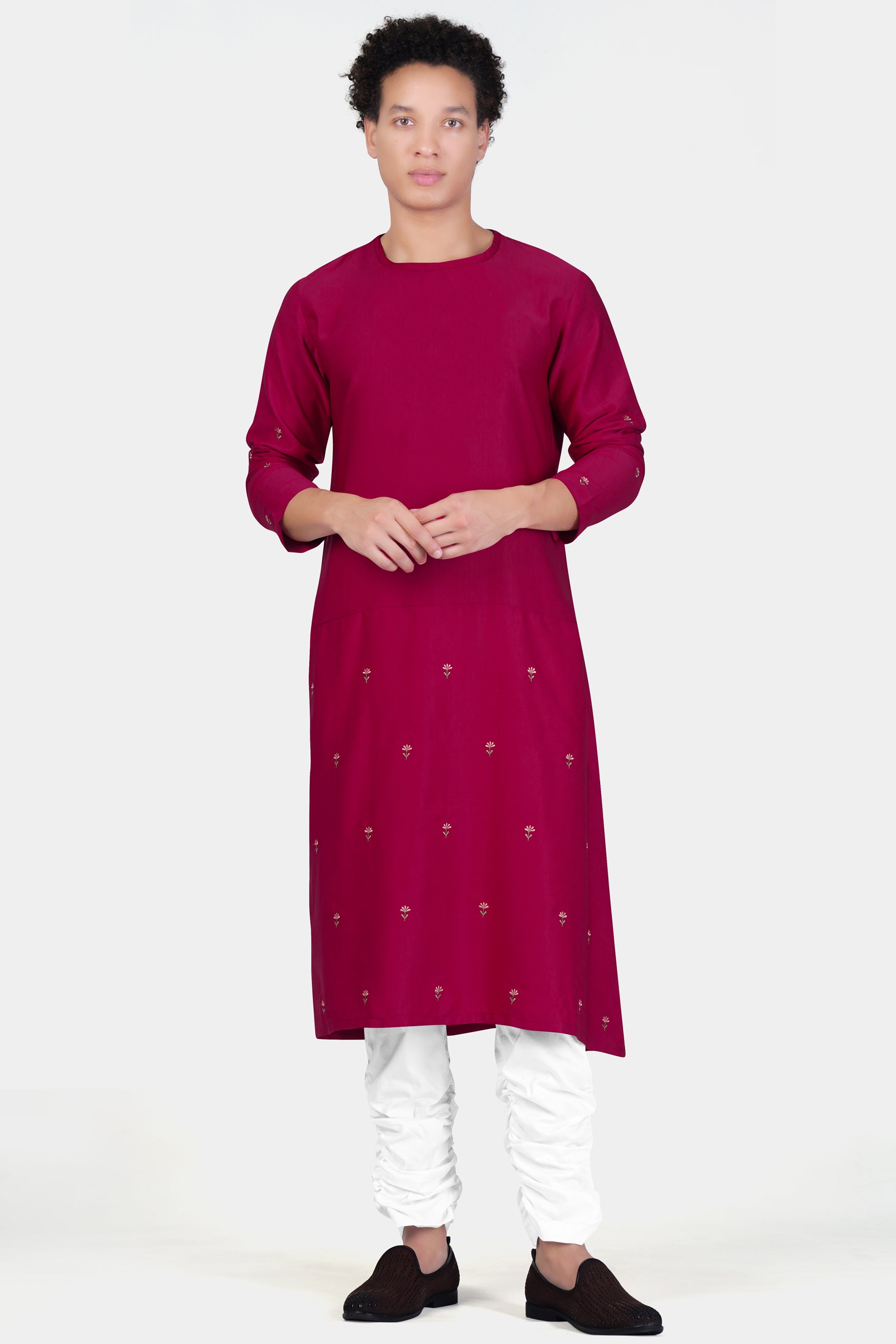 Rubine Maroon Floral Embroidered Viscose Designer Kurta Set