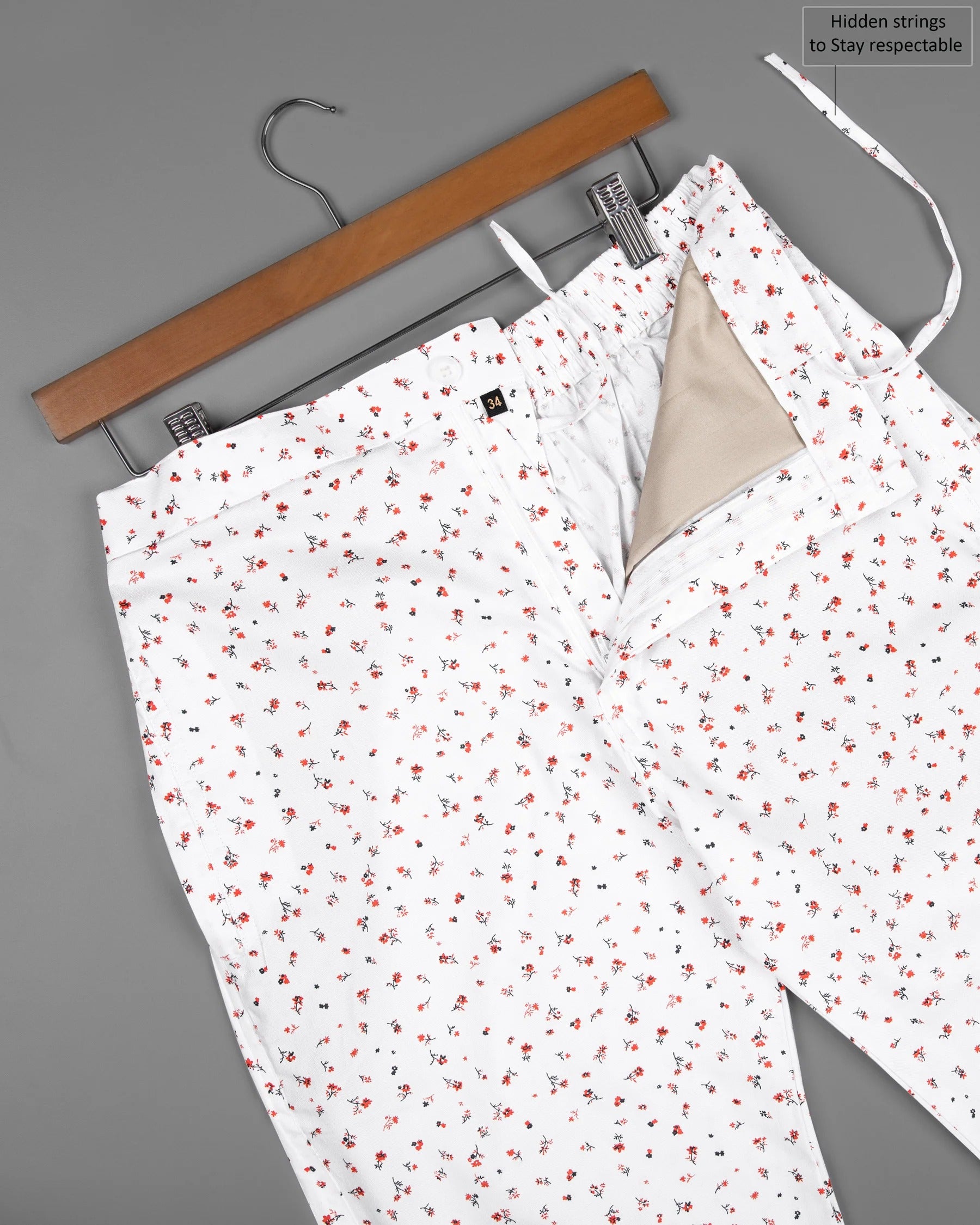 Bright White Floral Printed Oxford Lounge Pants