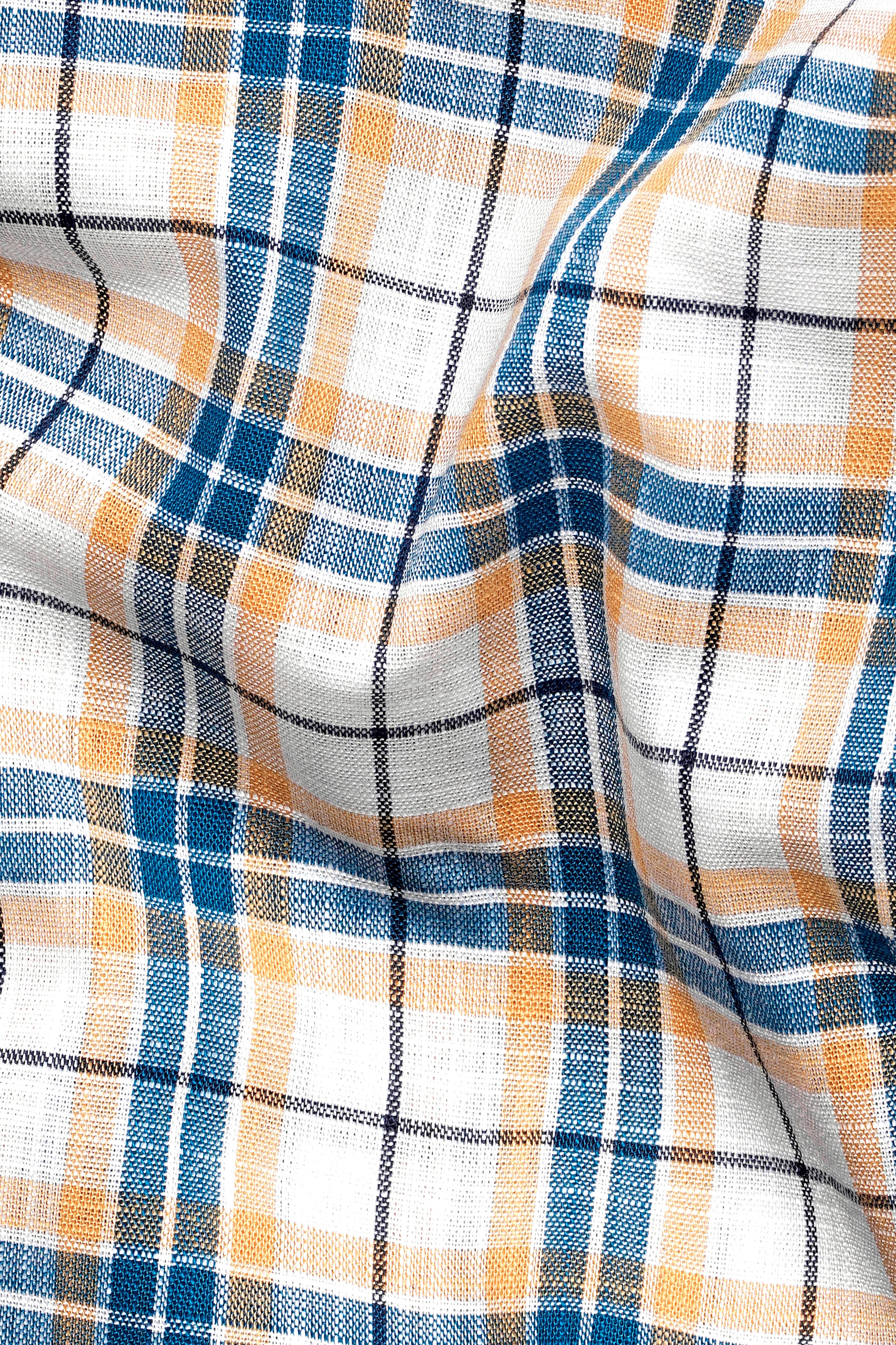 Bright White with Ocean Blue Plaid Luxurious Linen Lounge Pant