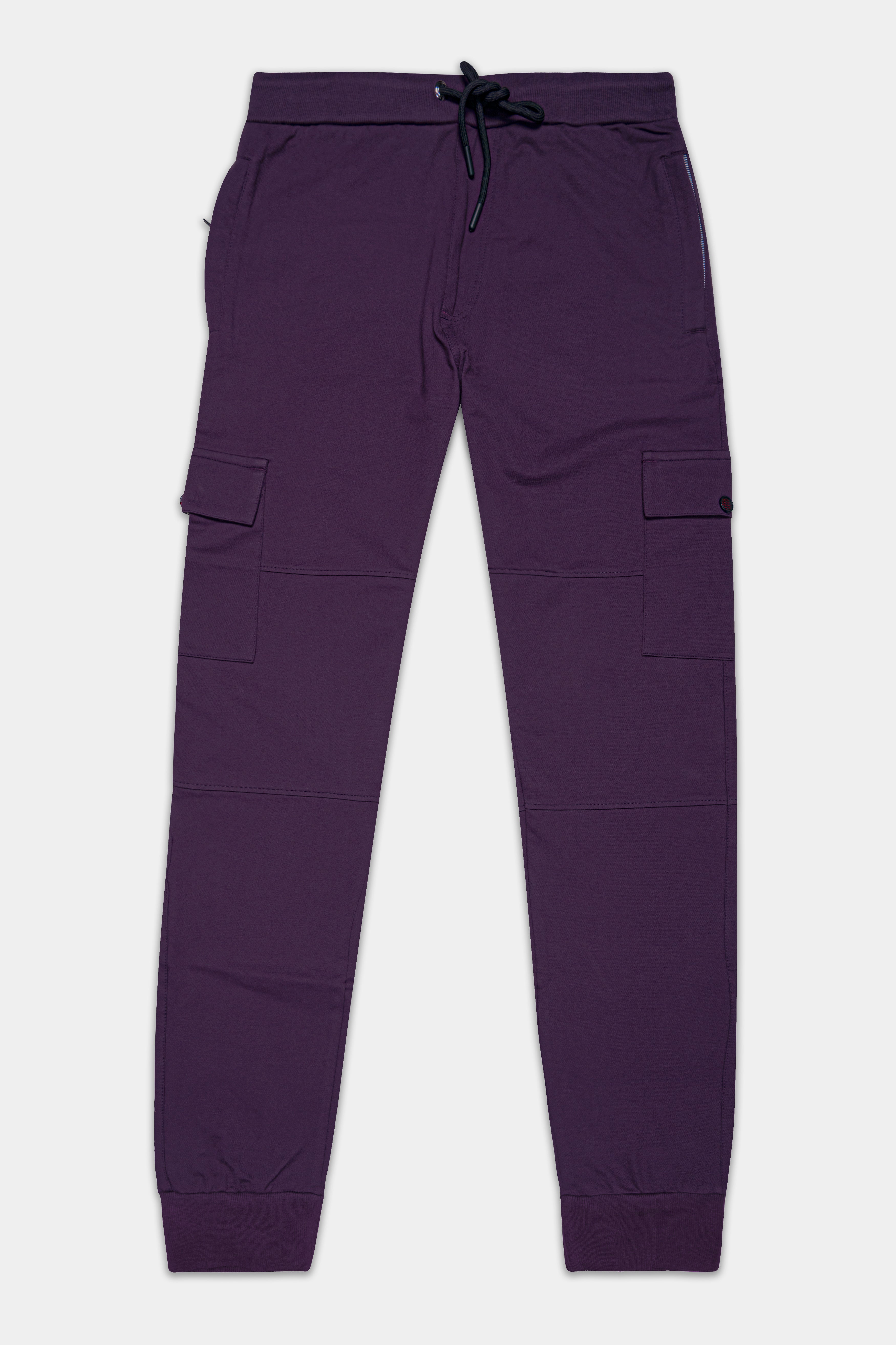 Blackcurrant Premium French Terry Cotton Cargo Joggers