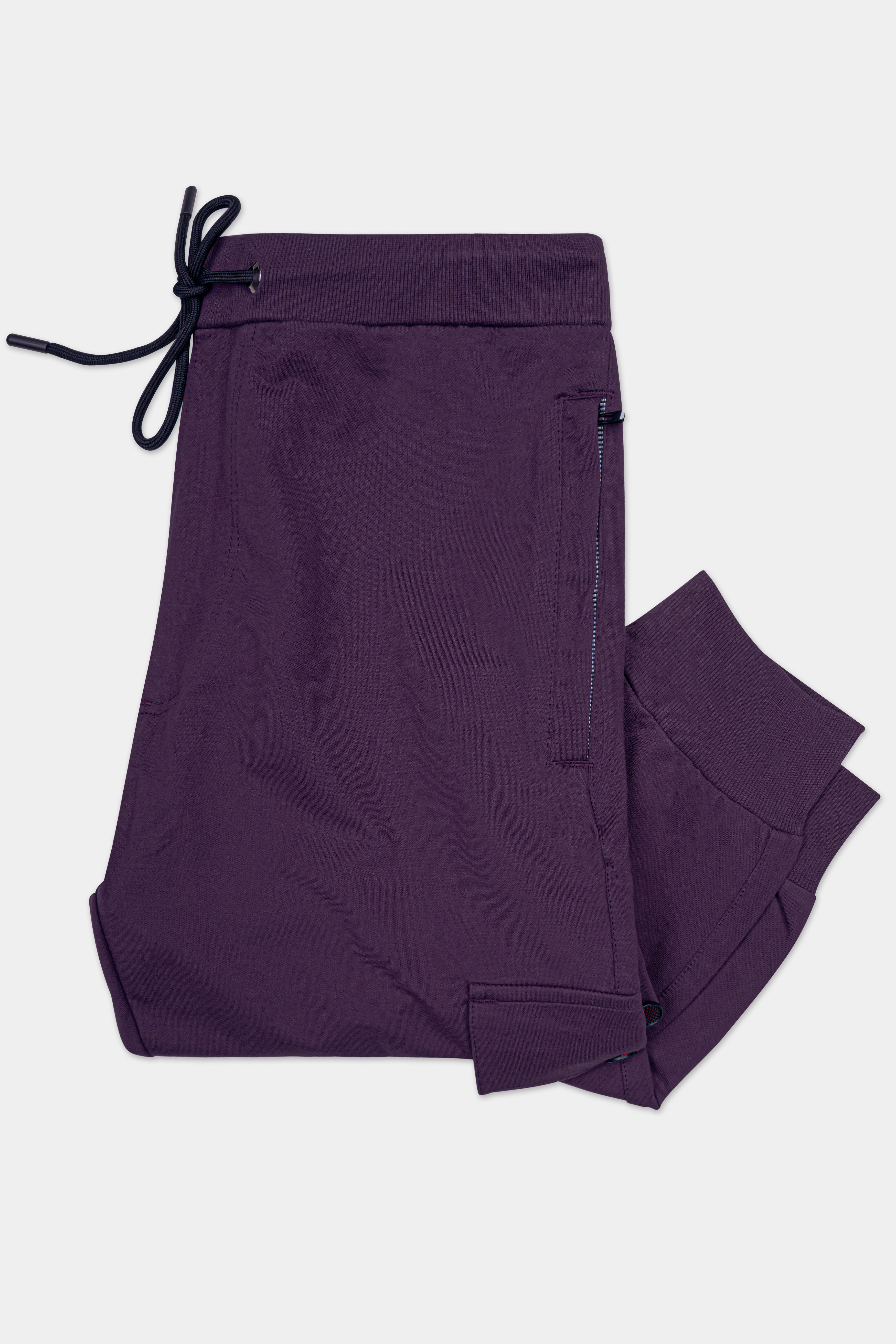 Blackcurrant Premium French Terry Cotton Cargo Joggers