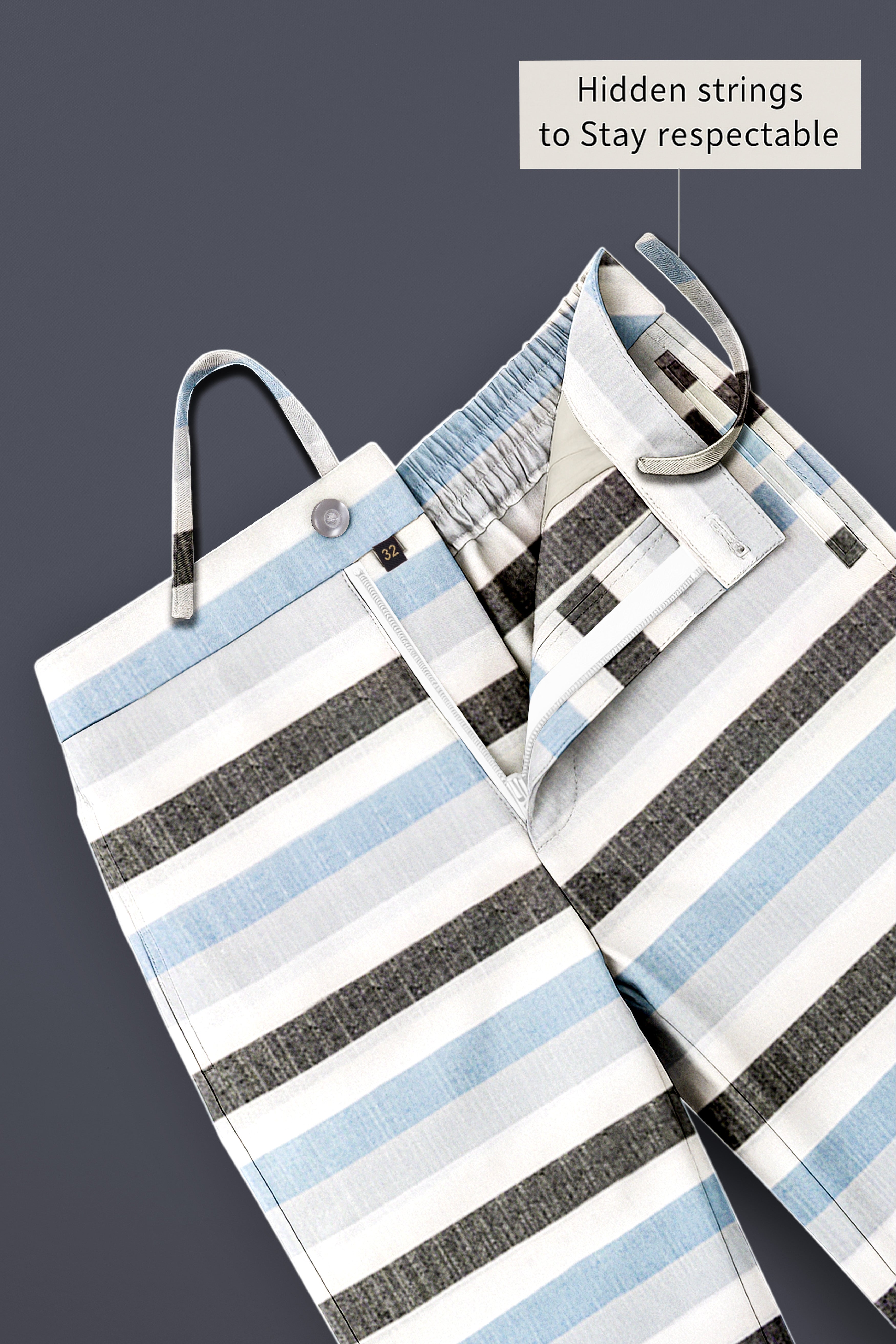 Strivelle-Bright White And Mystic Blue Striped Luxurious Linen Lounge Pant