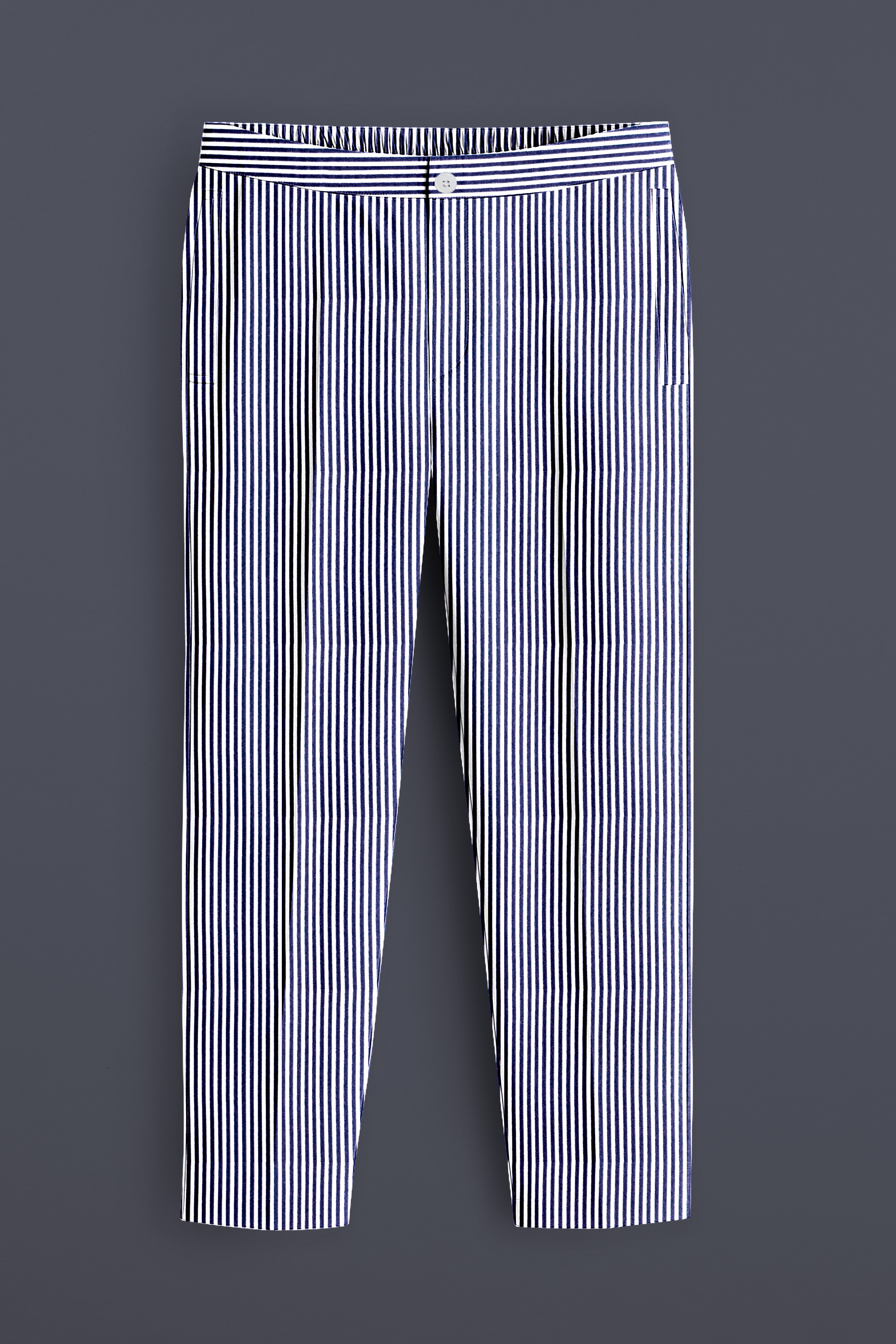 Strivelle-Ebony Blue And Bright White Striped Twill Premium Cotton Lounge Pant