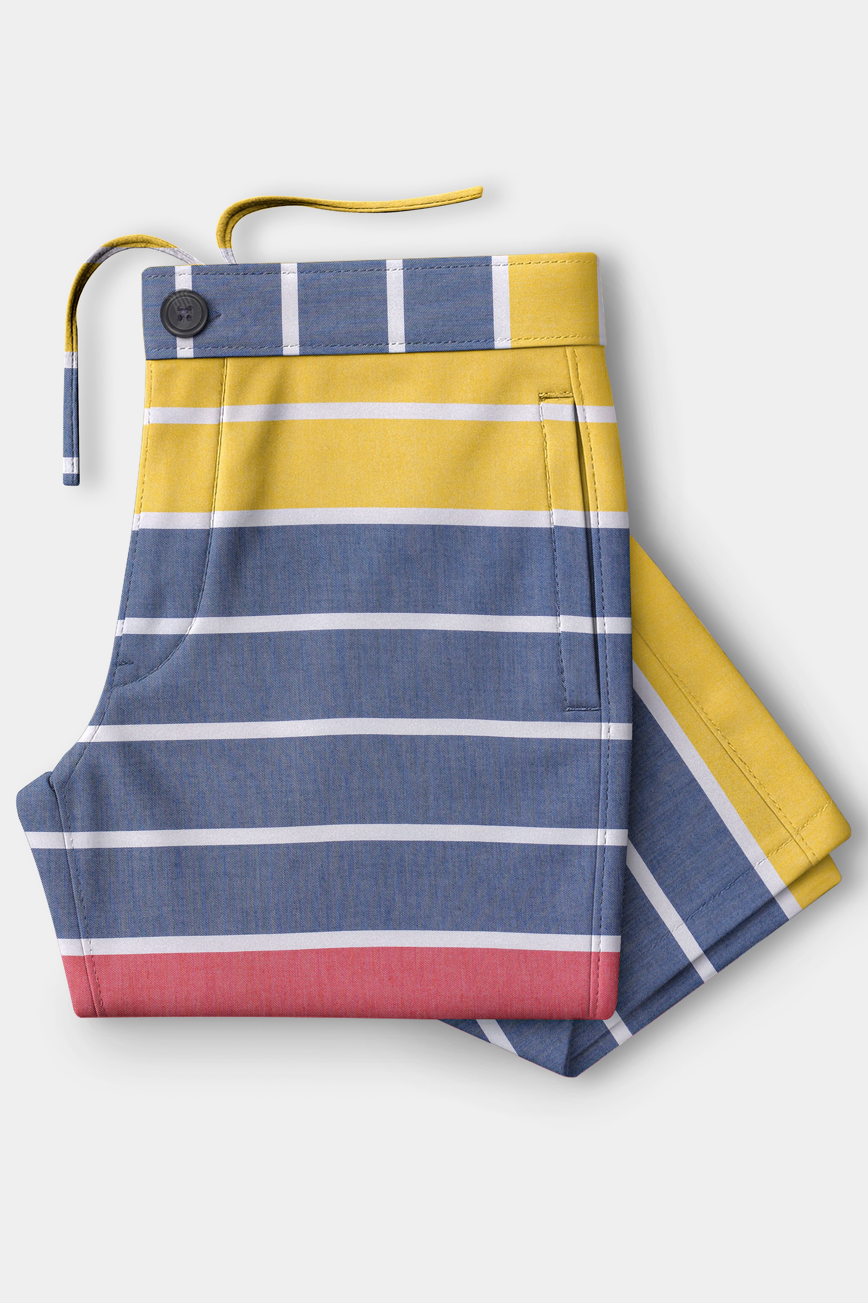 Aurivor-Cranberry Pink And Anzac Yellow Striped Oxford Premium Cotton Lounge Pant