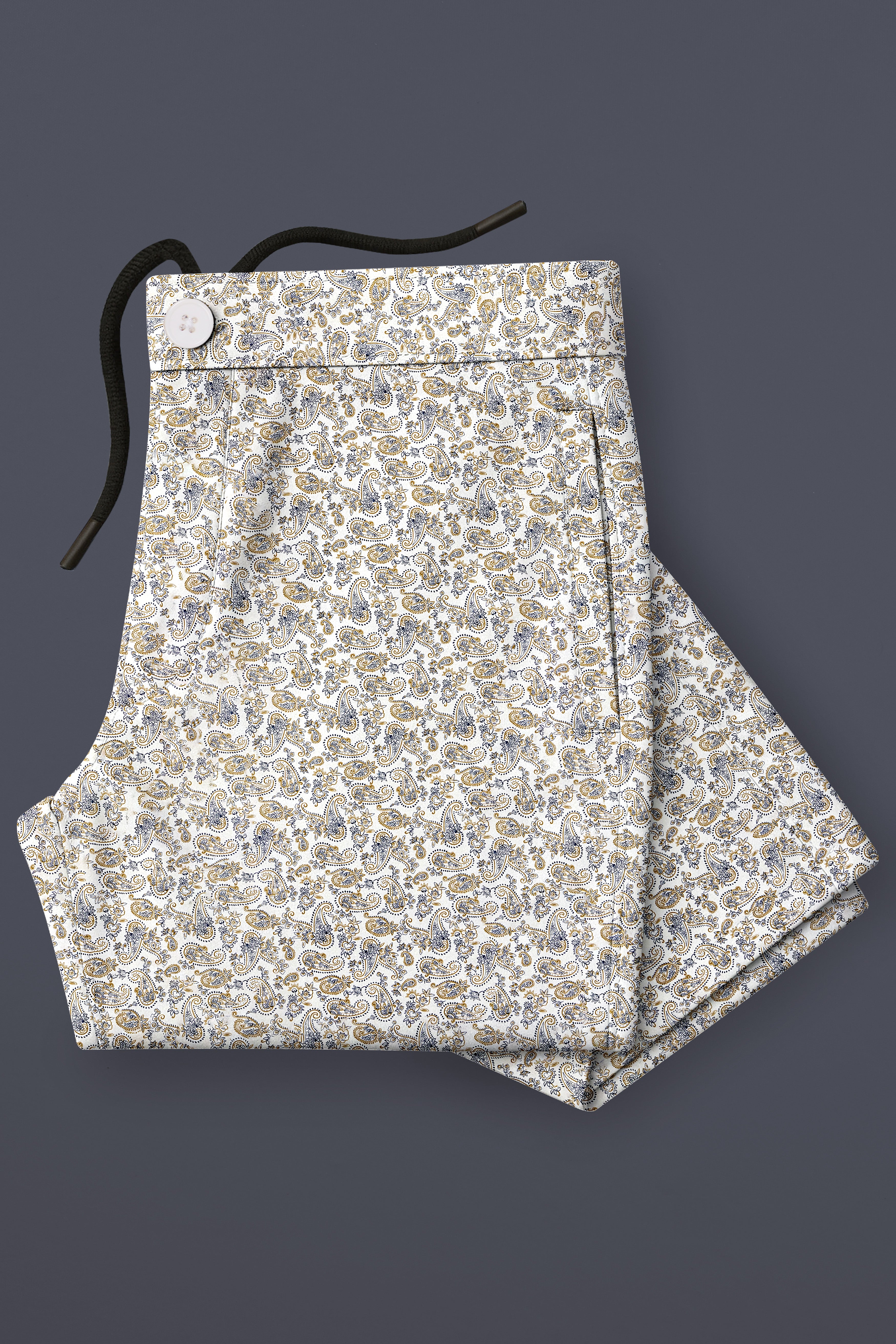 Veloura-Bright White Paisley Printed Subtle Sheen Super Soft Premium Cotton Lounge Pant