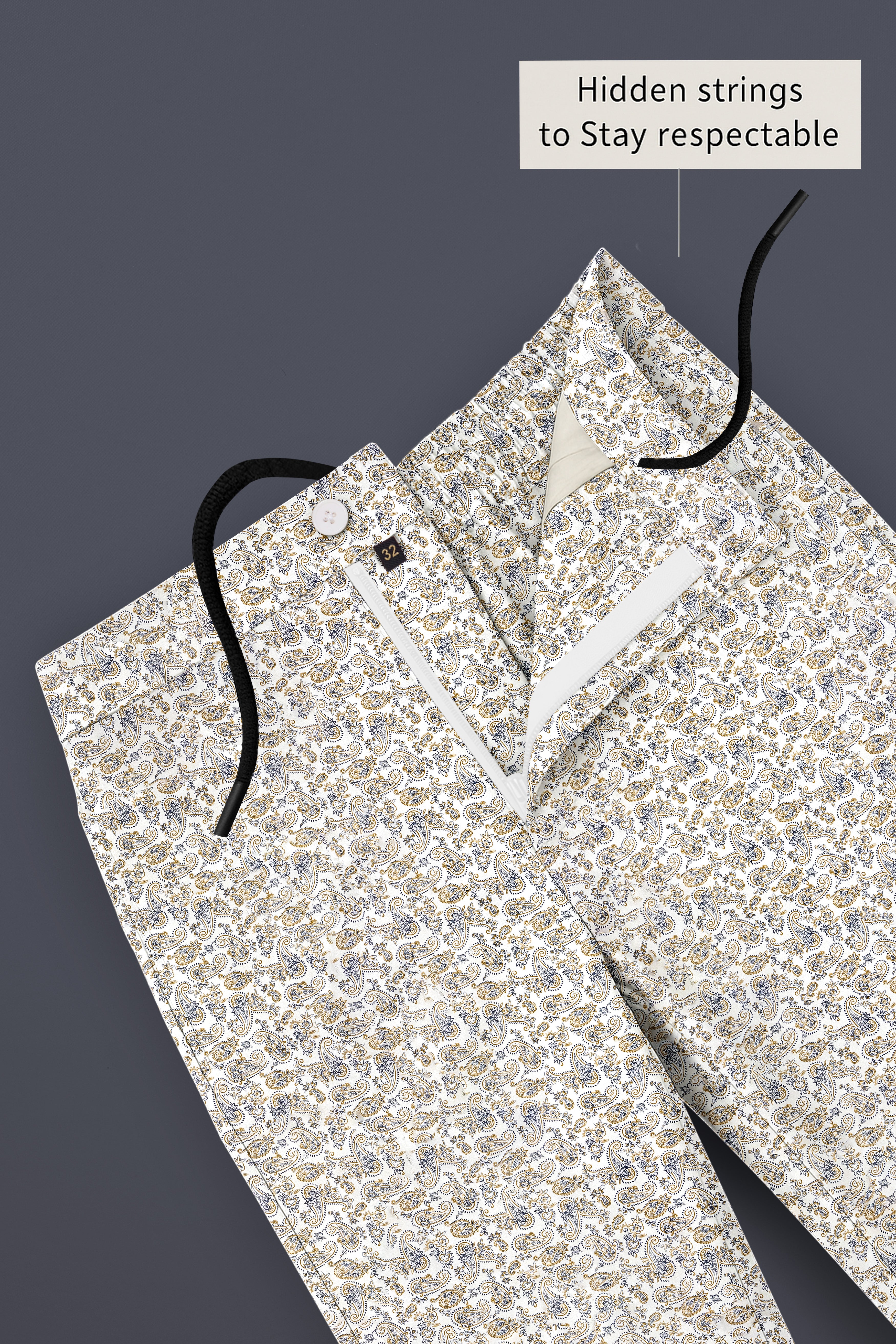 Veloura-Bright White Paisley Printed Subtle Sheen Super Soft Premium Cotton Lounge Pant