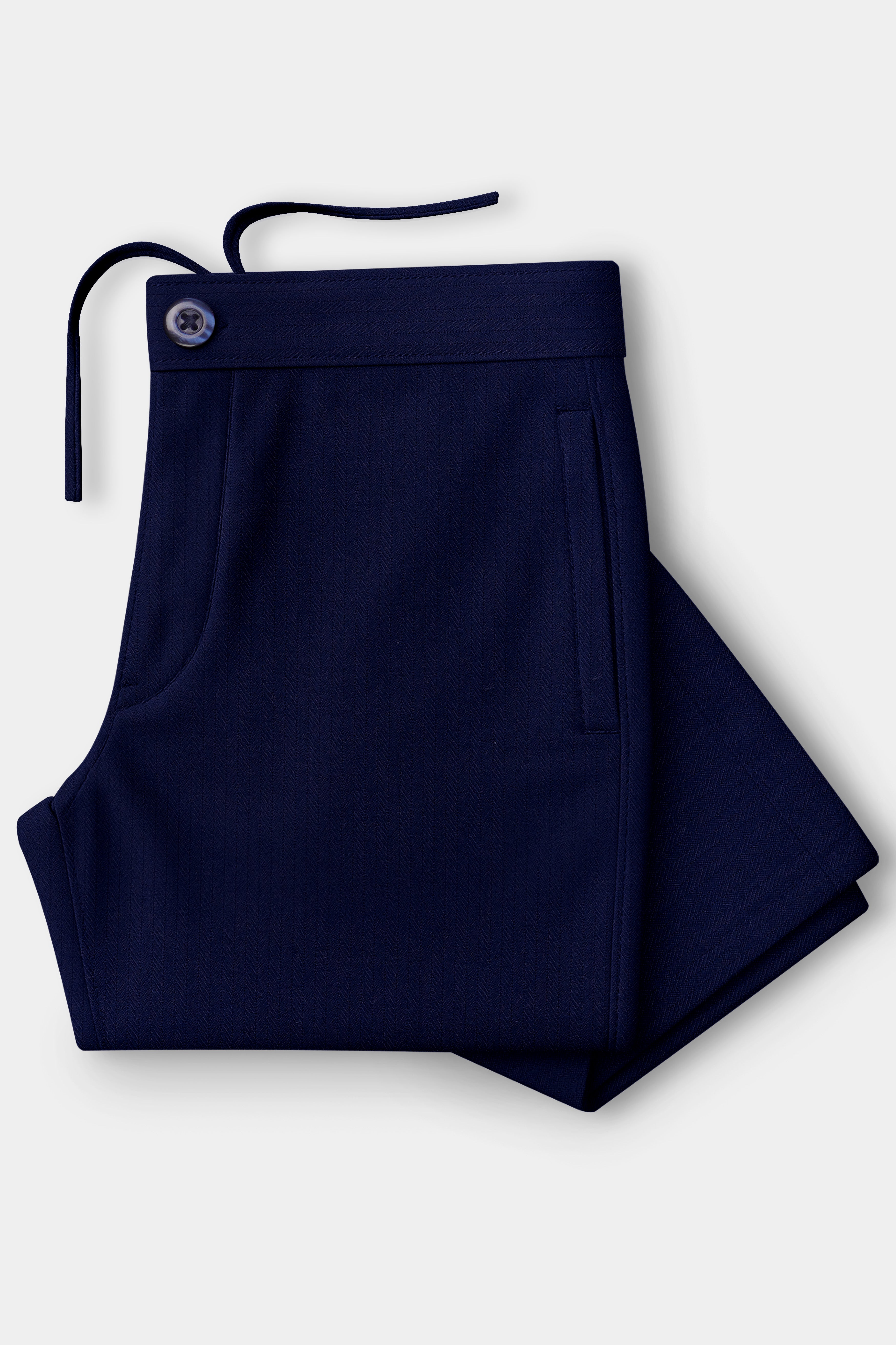 Aurivor-Cinder Blue Herringbone Textured Premium Cotton Lounge Pant