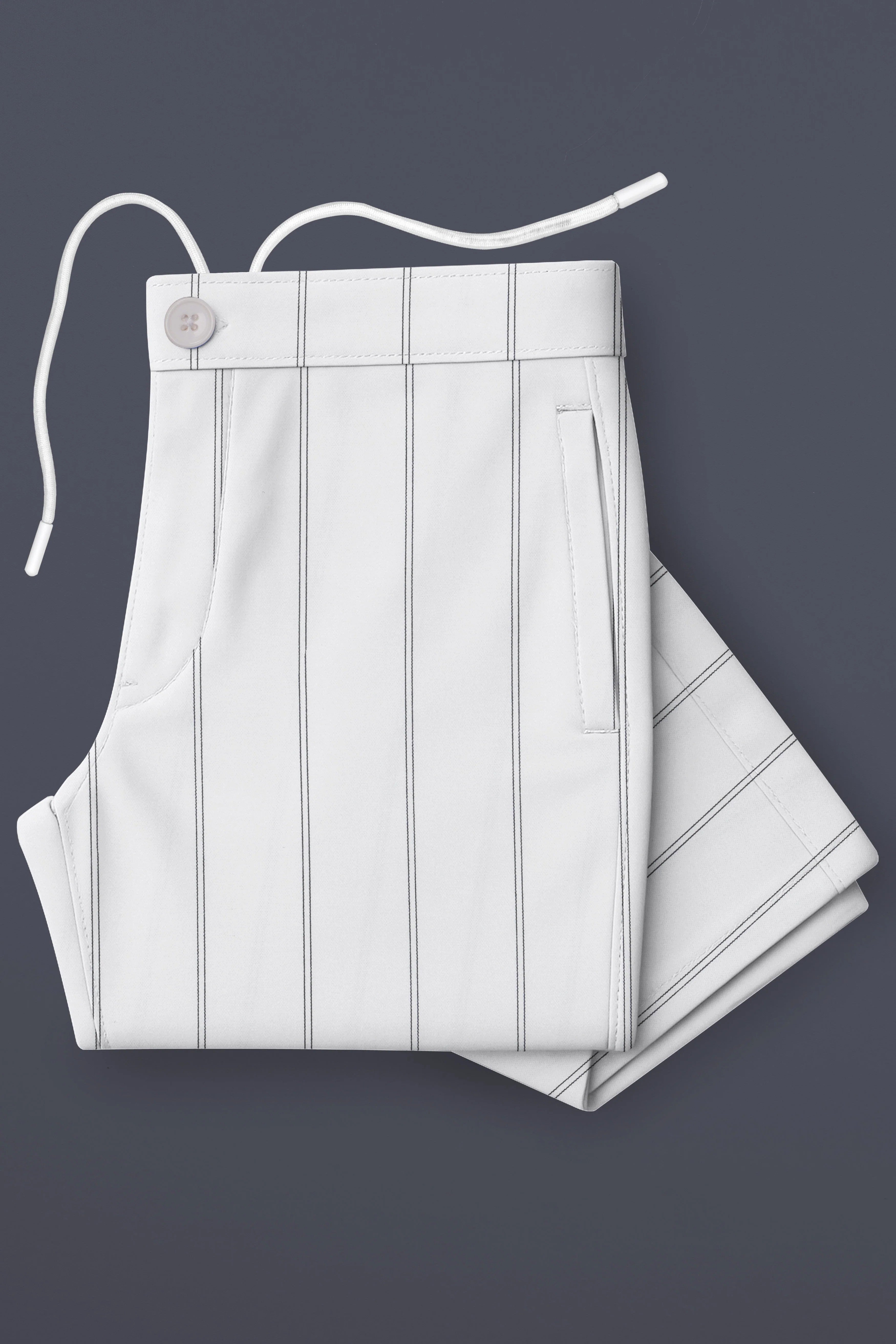 Striona-Bright White Striped Oxford Premium Cotton Lounge Pant
