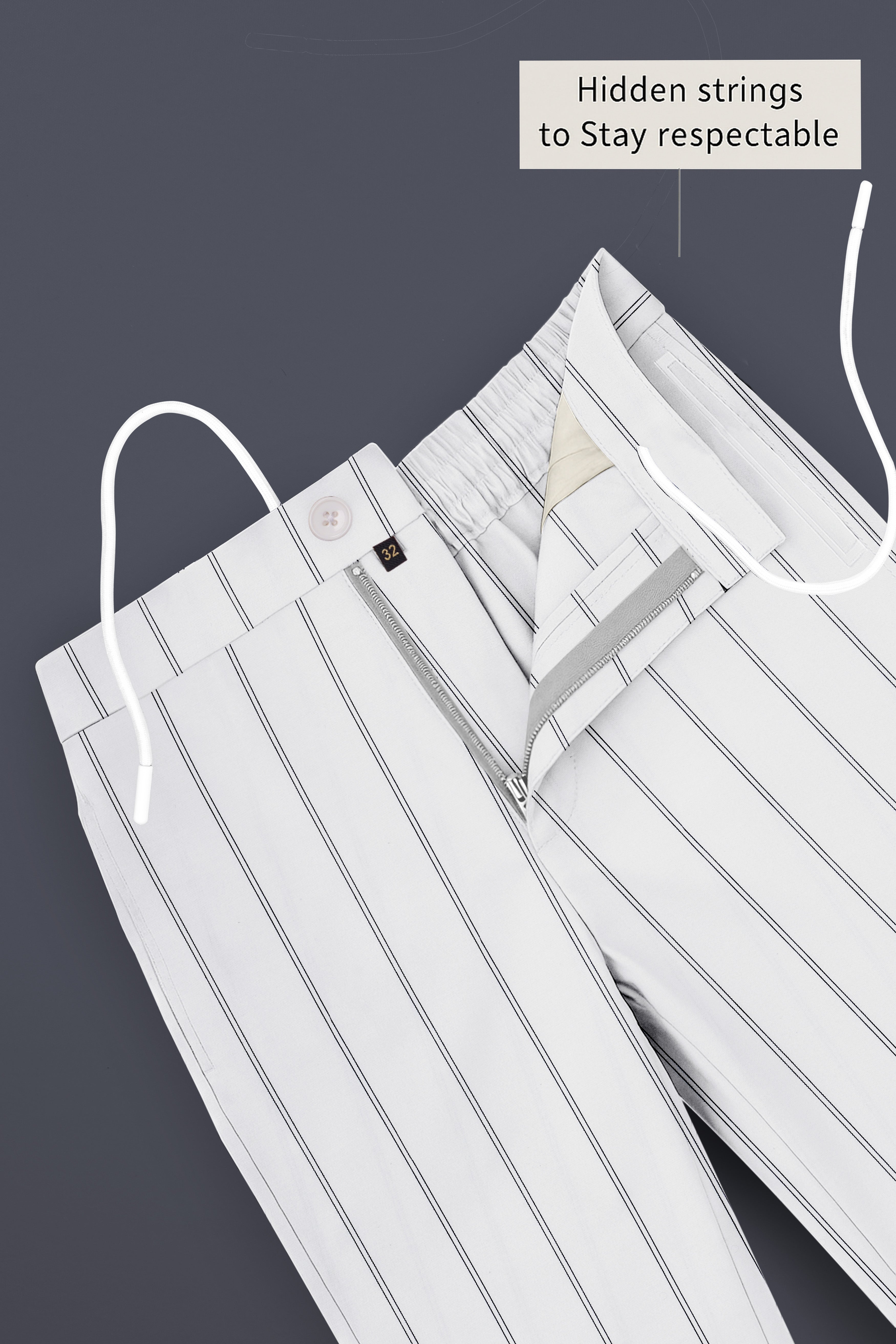 Striona-Bright White Striped Oxford Premium Cotton Lounge Pant