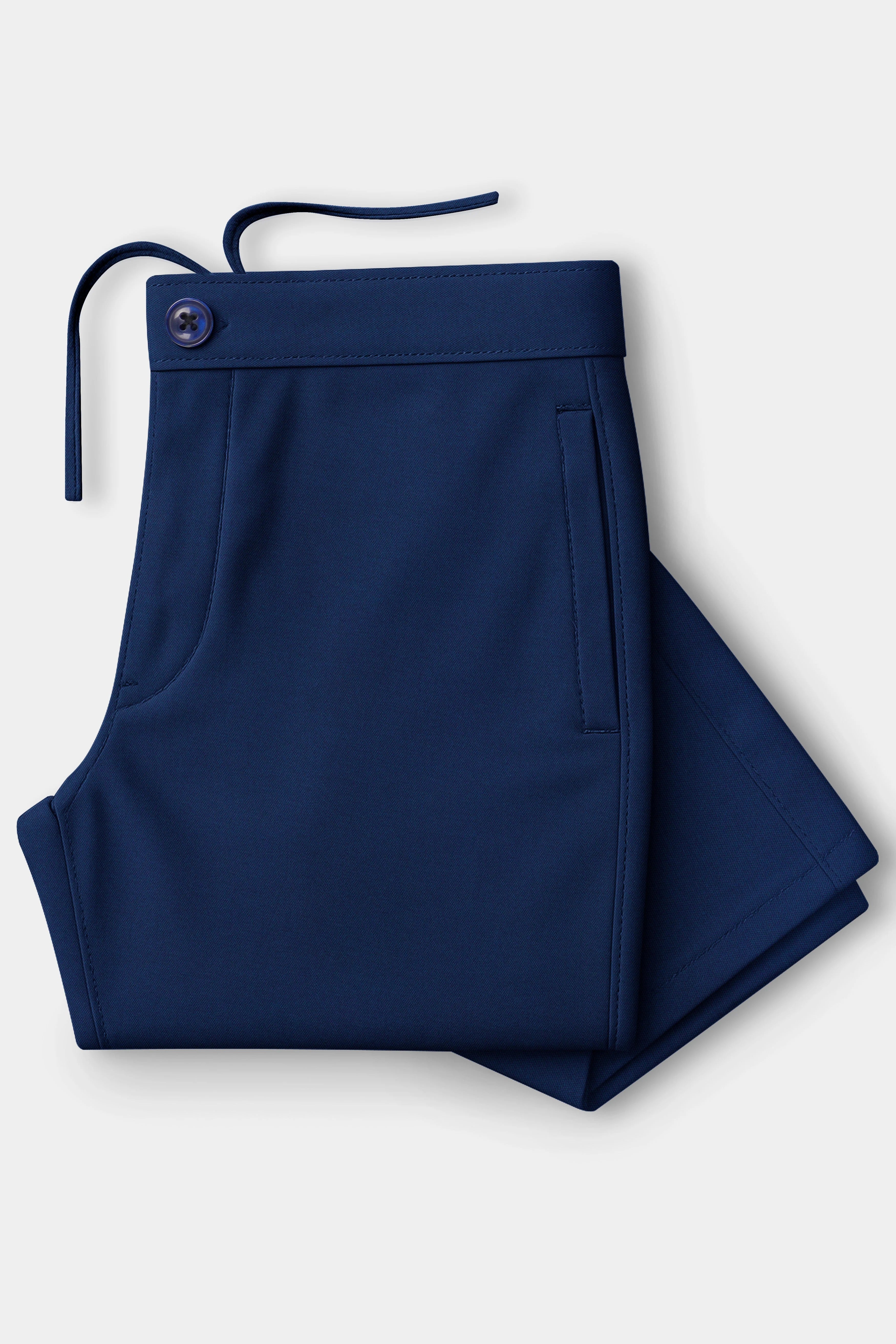 Aubivra-Prussian Blue Dobby Textured Premium Cotton Lounge Pant