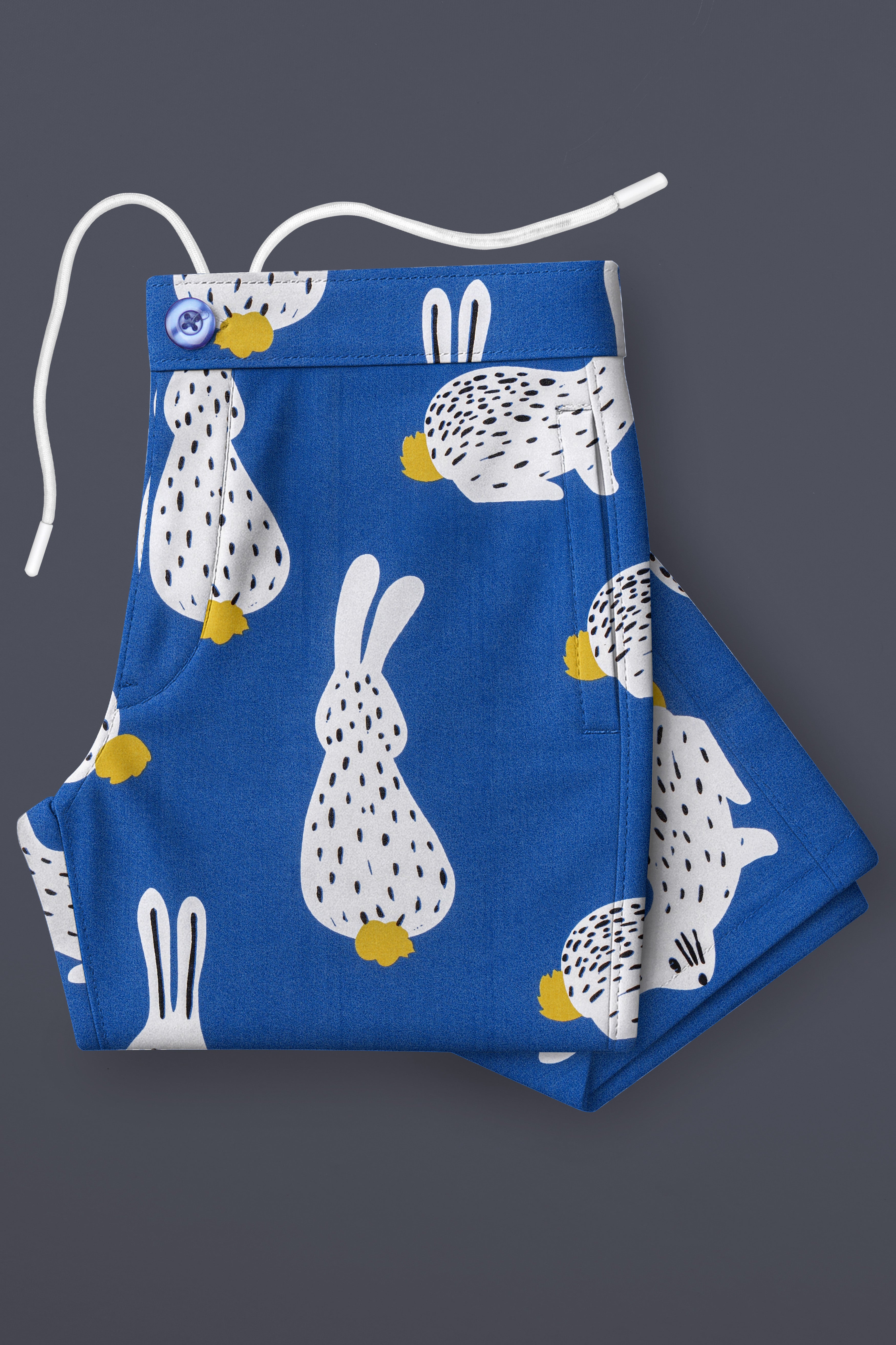 Lapiora-Tory Blue Rabbit Printed Poplin Giza Cotton Lounge Pant